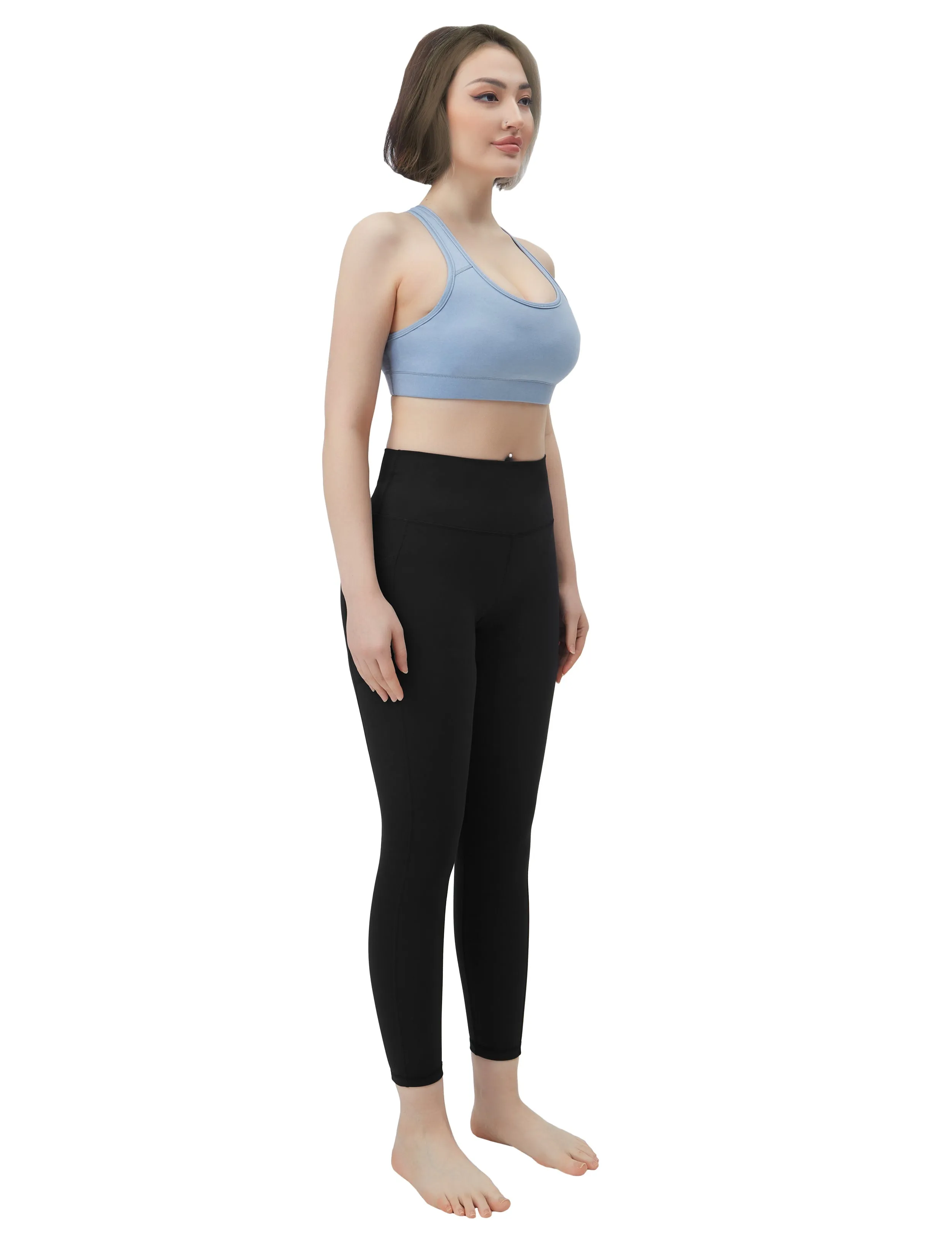 High Waisted Biking Pants 7/8 Length Leggings with Pockets black_Biking