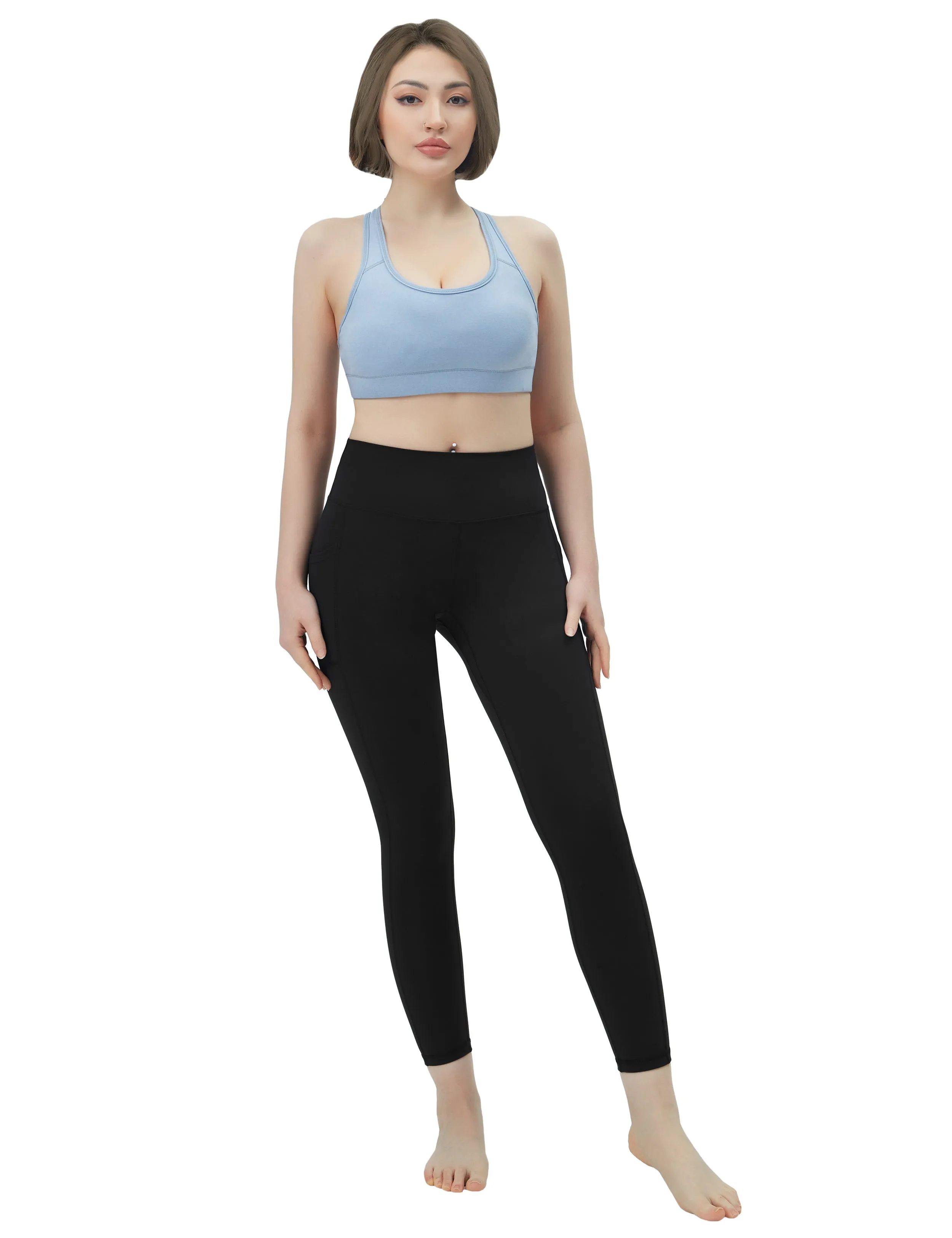 High Waisted Biking Pants 7/8 Length Leggings with Pockets black_Biking