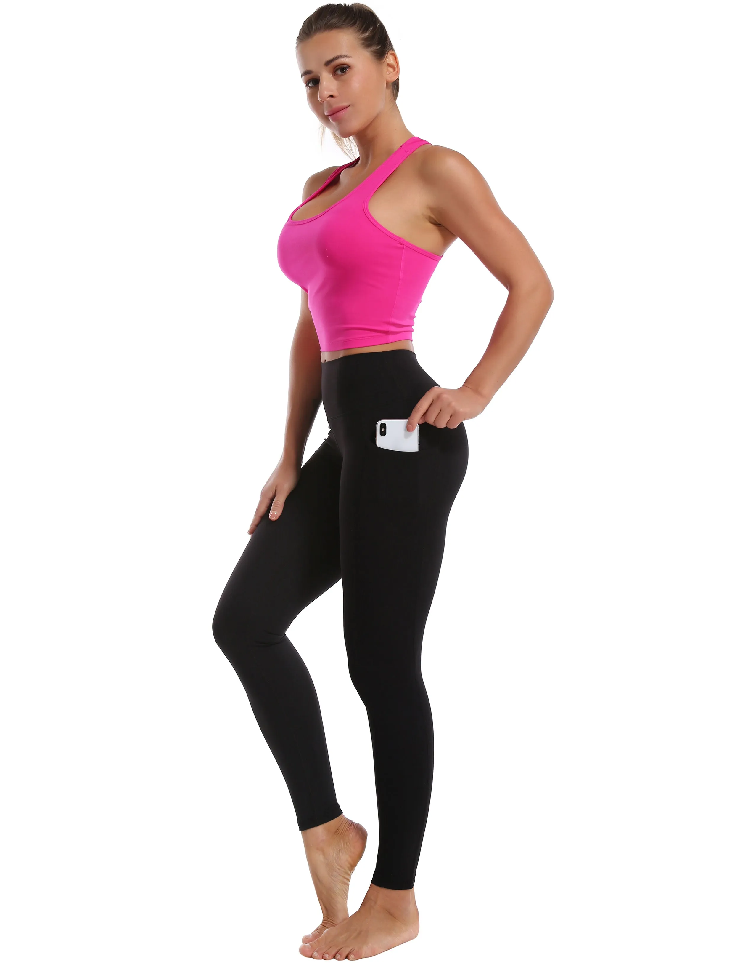High Waisted Biking Pants 7/8 Length Leggings with Pockets black_Biking