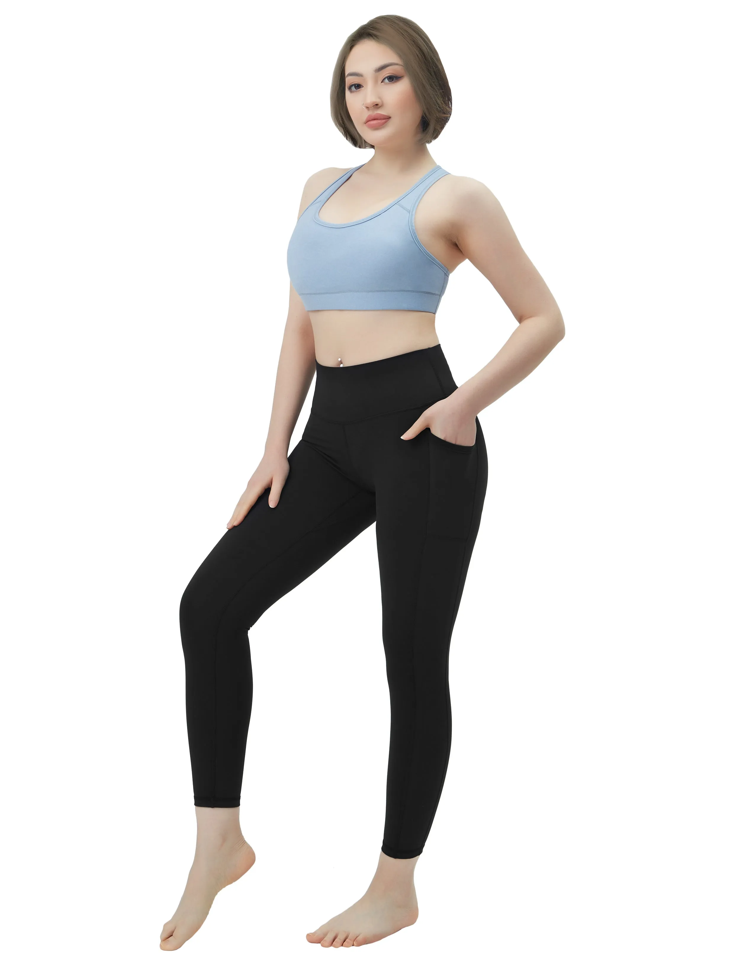 High Waisted Biking Pants 7/8 Length Leggings with Pockets black_Biking