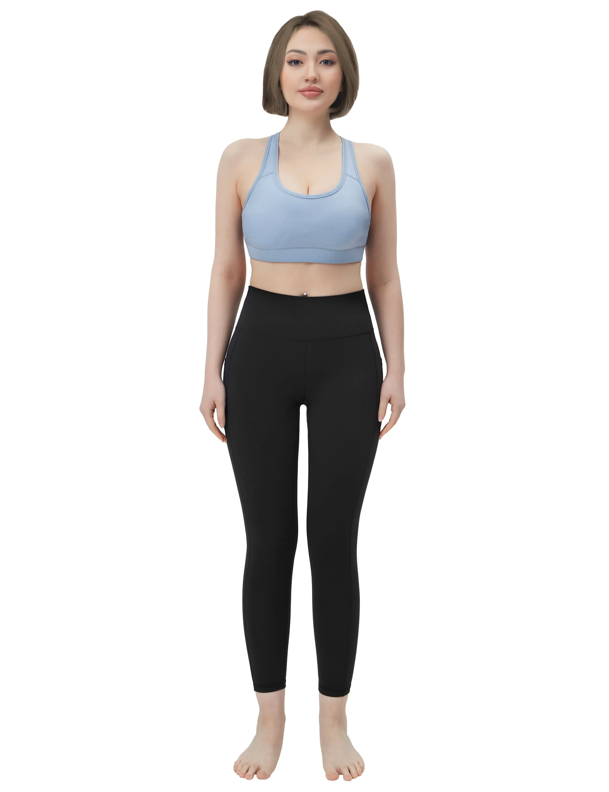 High Waisted Biking Pants 7/8 Length Leggings with Pockets black_Biking