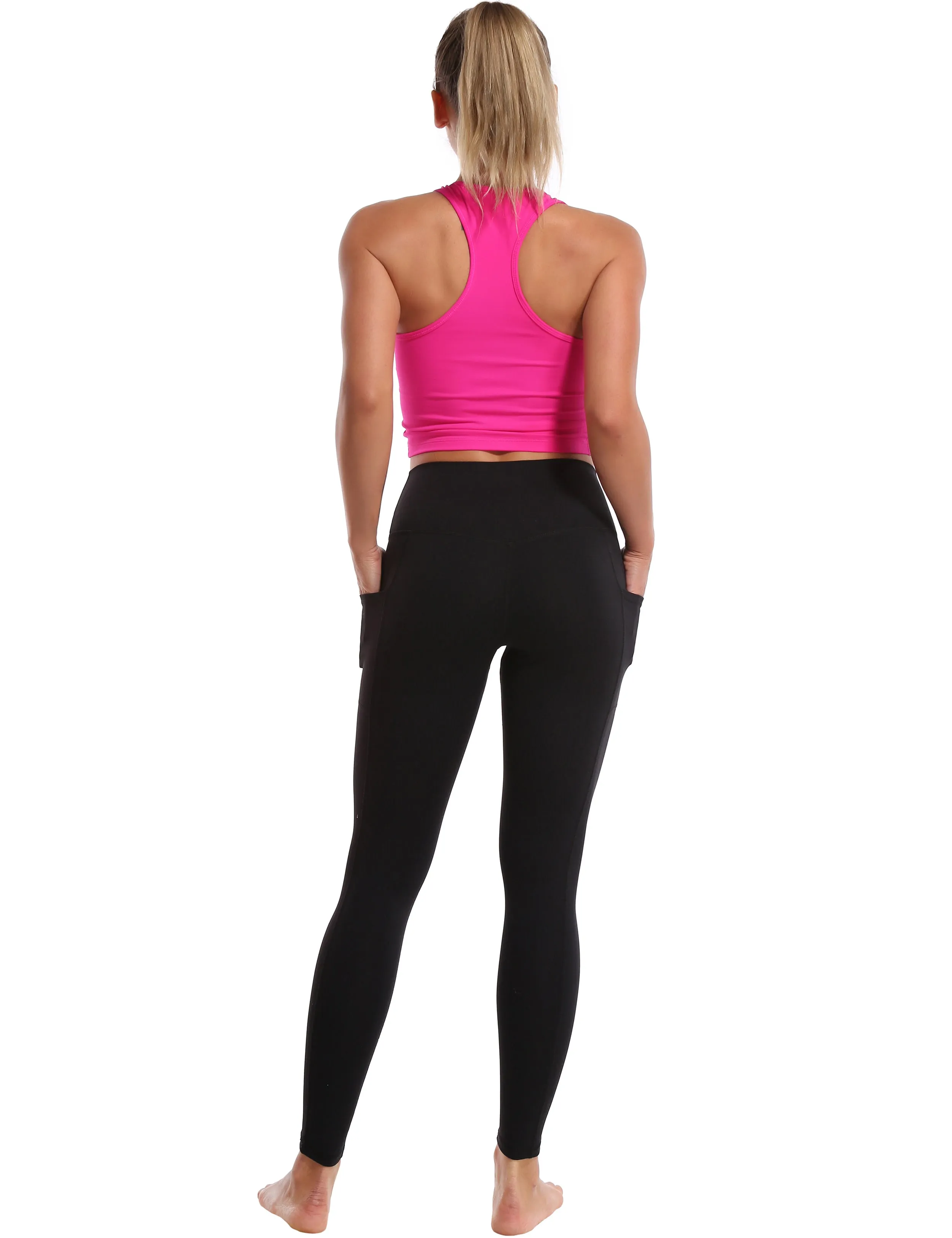 High Waisted Biking Pants 7/8 Length Leggings with Pockets black_Biking