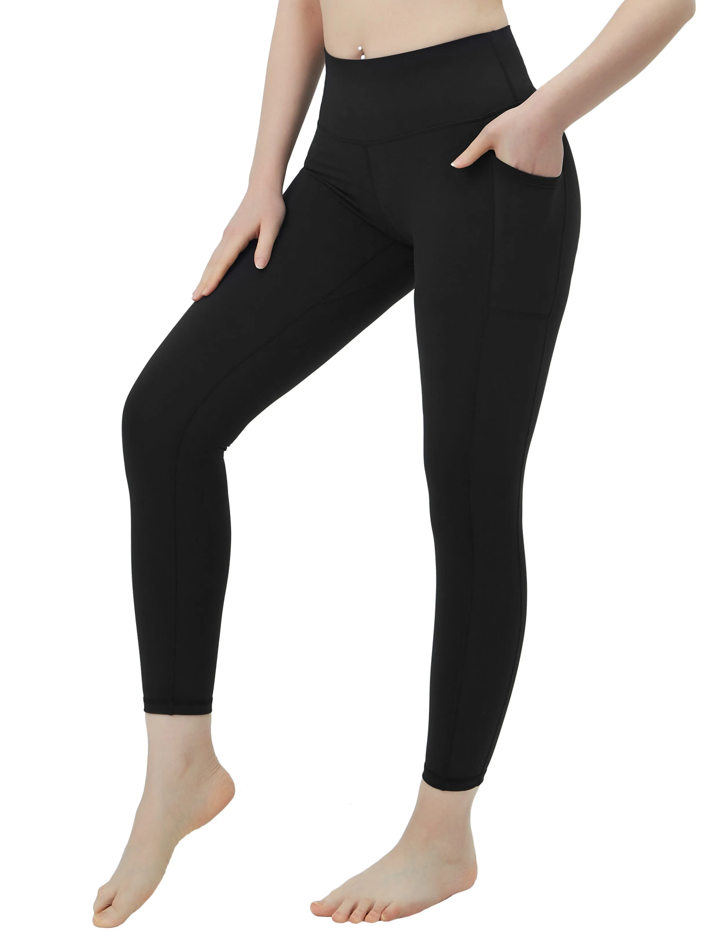 High Waisted Biking Pants 7/8 Length Leggings with Pockets black_Biking