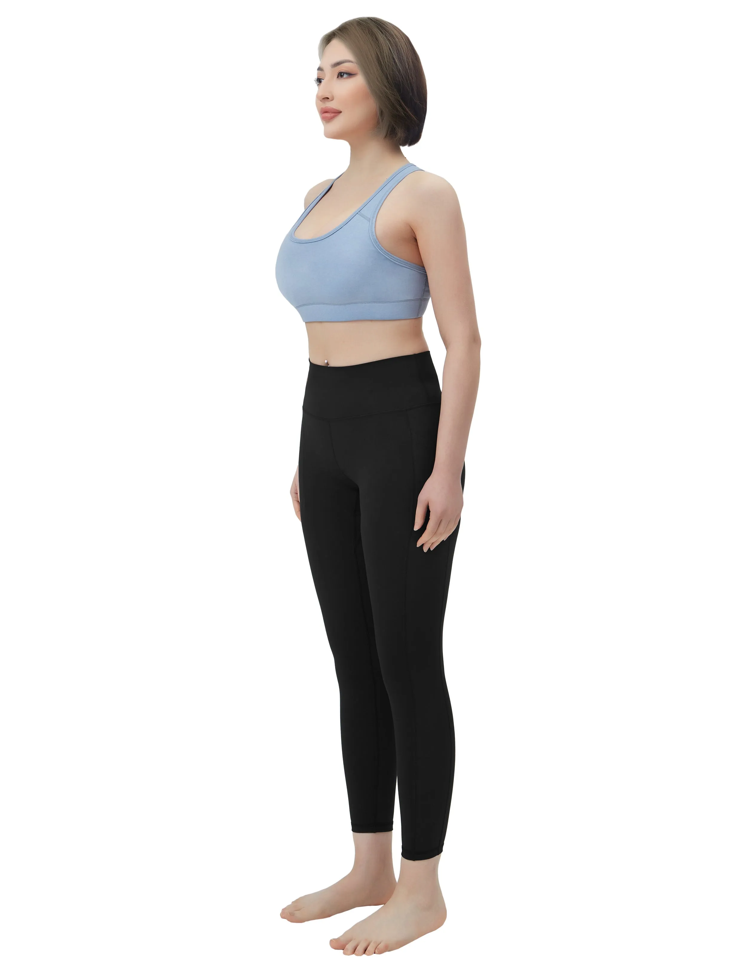 High Waisted Biking Pants 7/8 Length Leggings with Pockets black_Biking