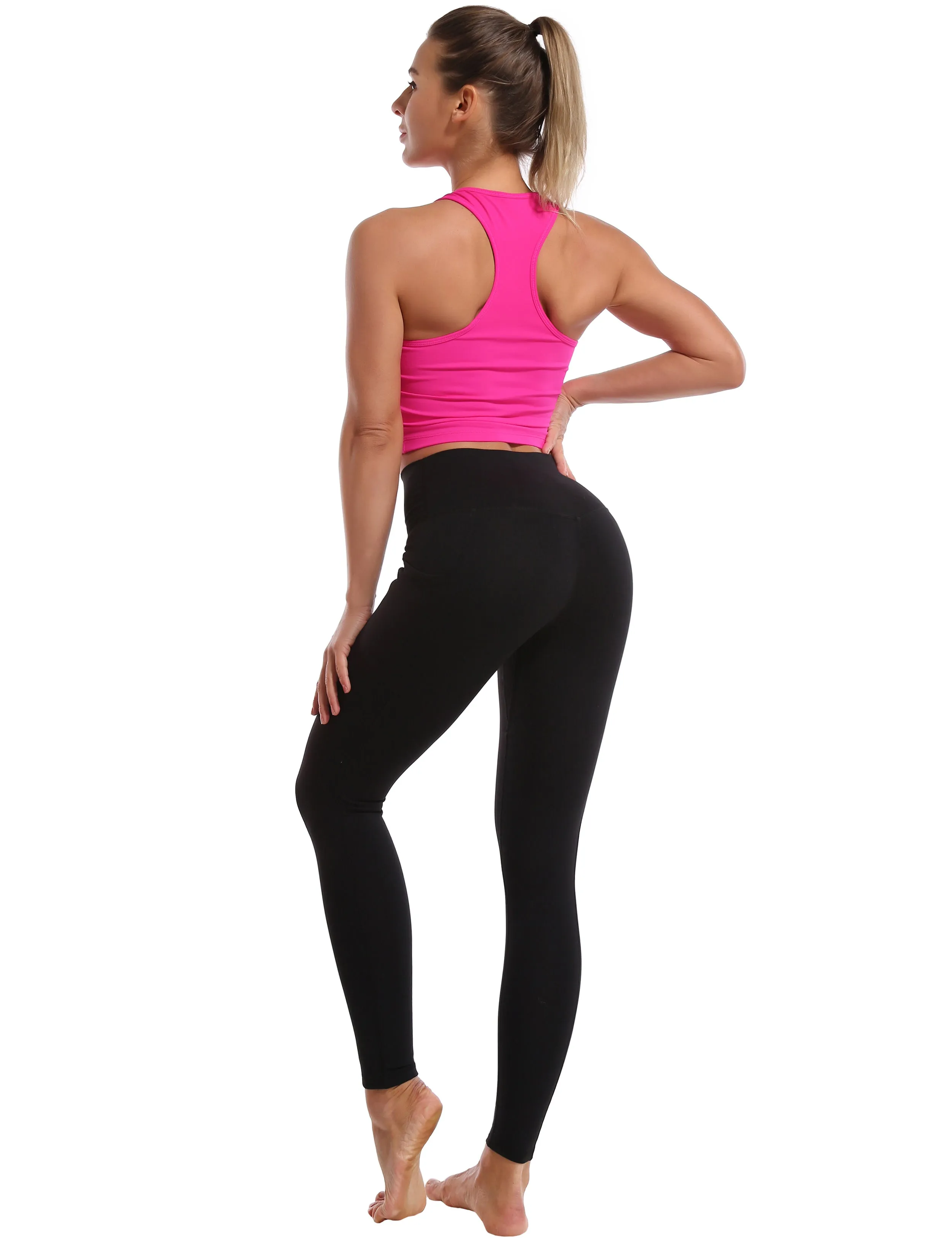 High Waisted Biking Pants 7/8 Length Leggings with Pockets black_Biking