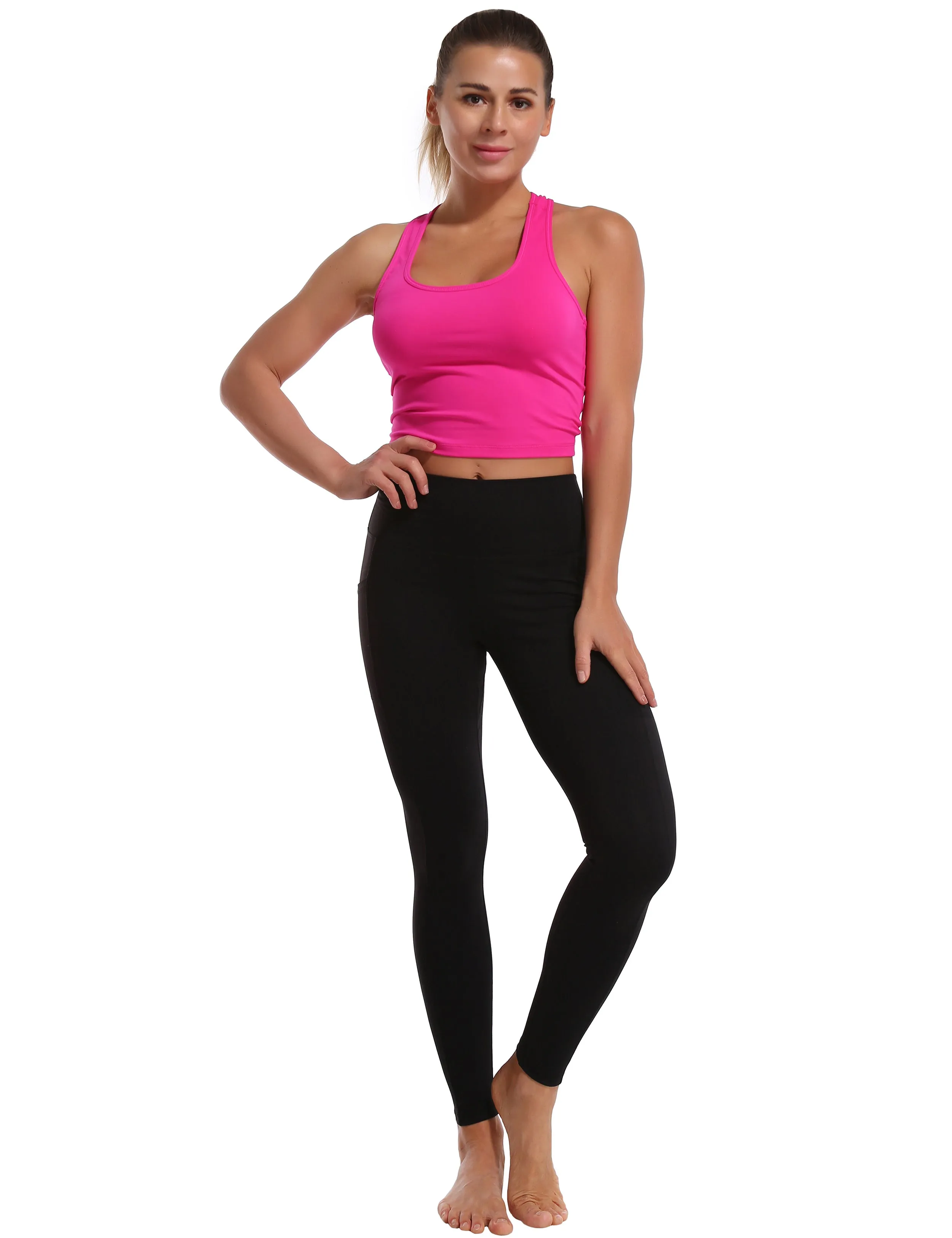 High Waisted Biking Pants 7/8 Length Leggings with Pockets black_Biking