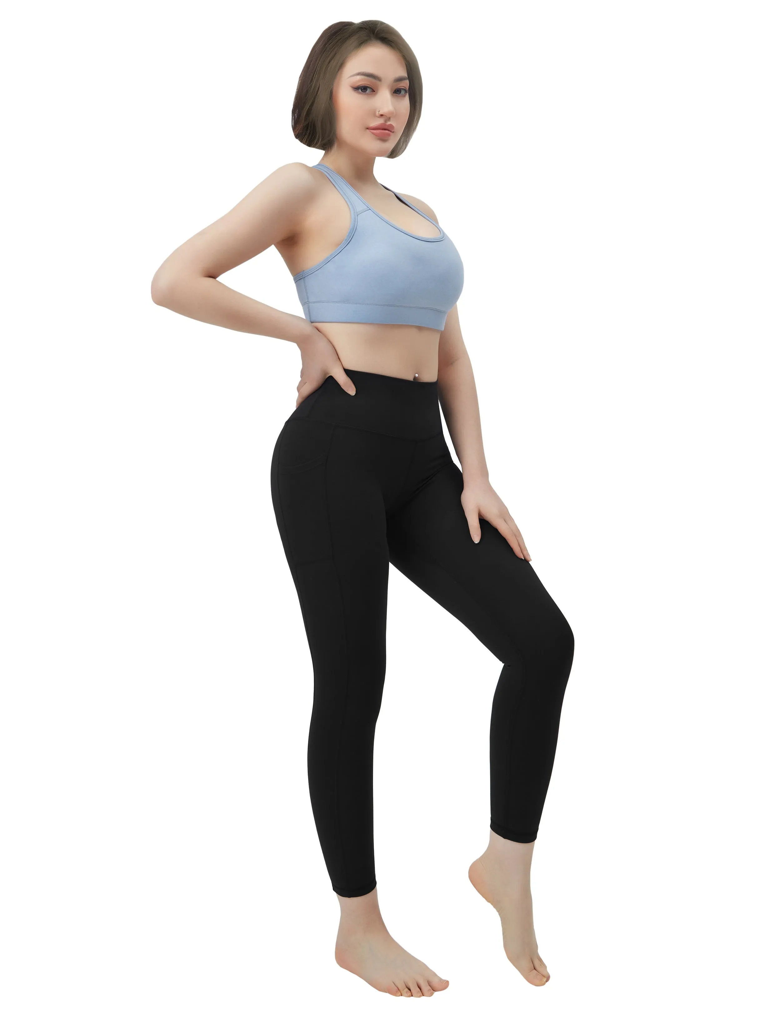 High Waisted Biking Pants 7/8 Length Leggings with Pockets black_Biking