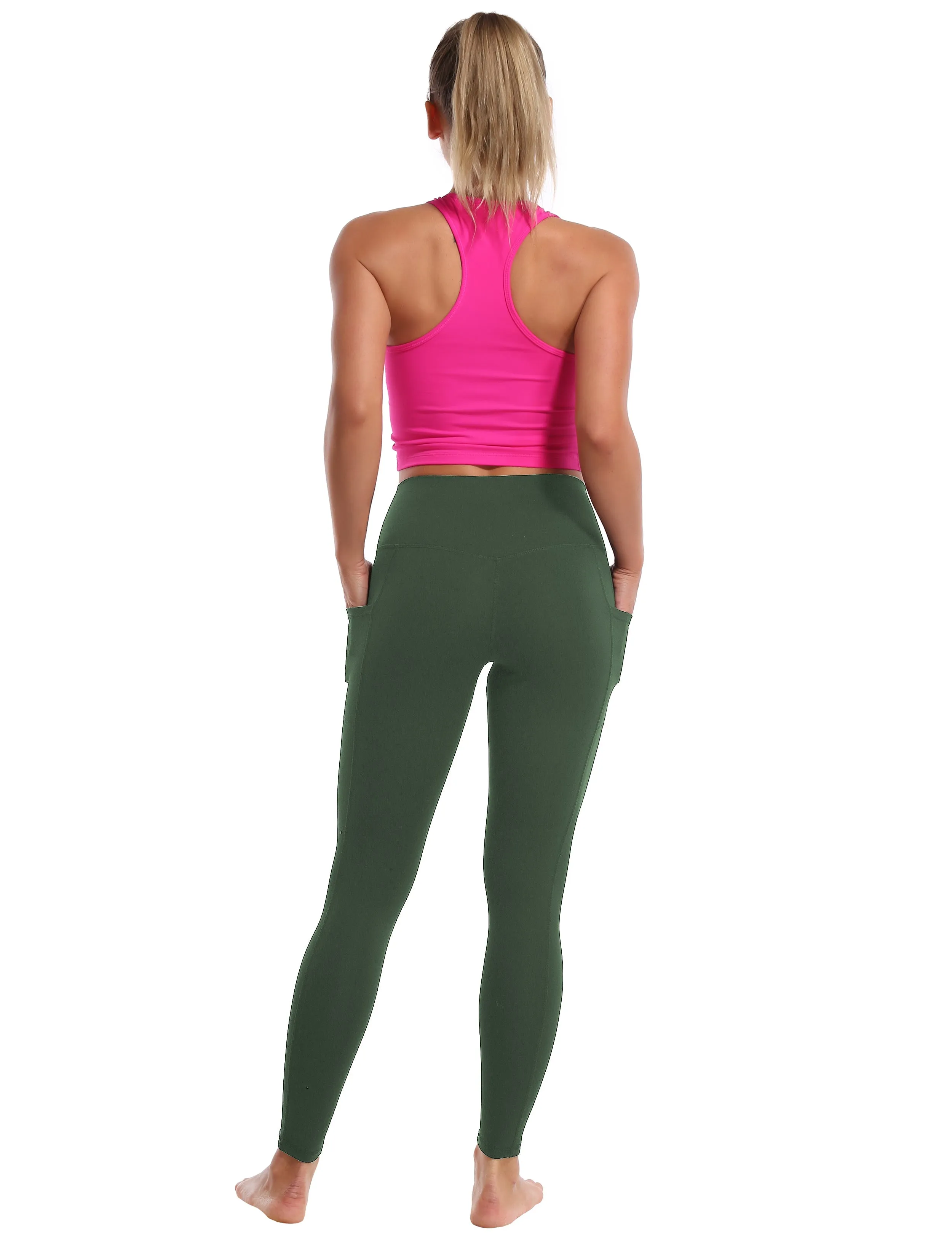 High Waisted Golf Pants 7/8 Length Leggings with Pockets olivegreen_Golf