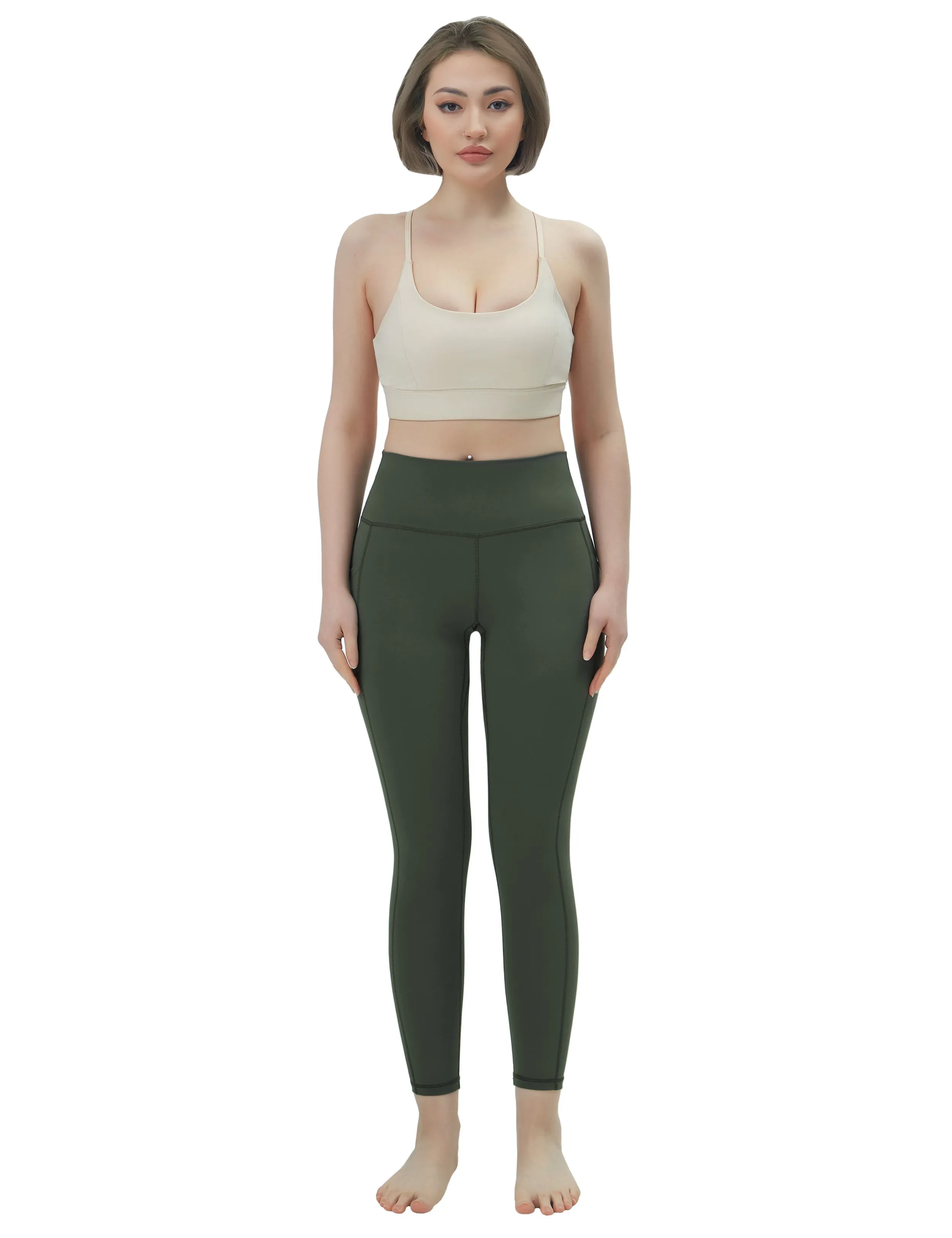 High Waisted Golf Pants 7/8 Length Leggings with Pockets olivegreen_Golf