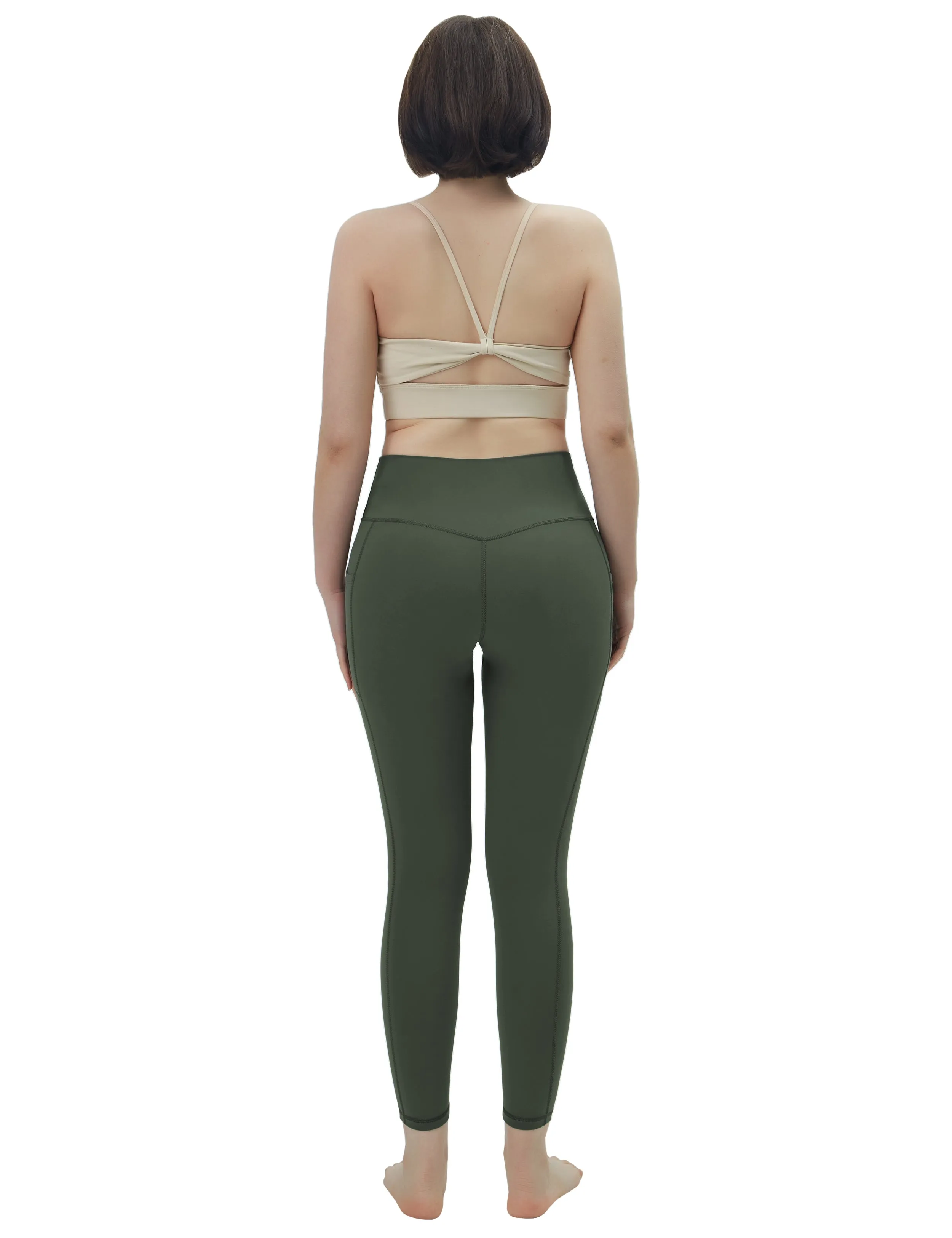 High Waisted Golf Pants 7/8 Length Leggings with Pockets olivegreen_Golf