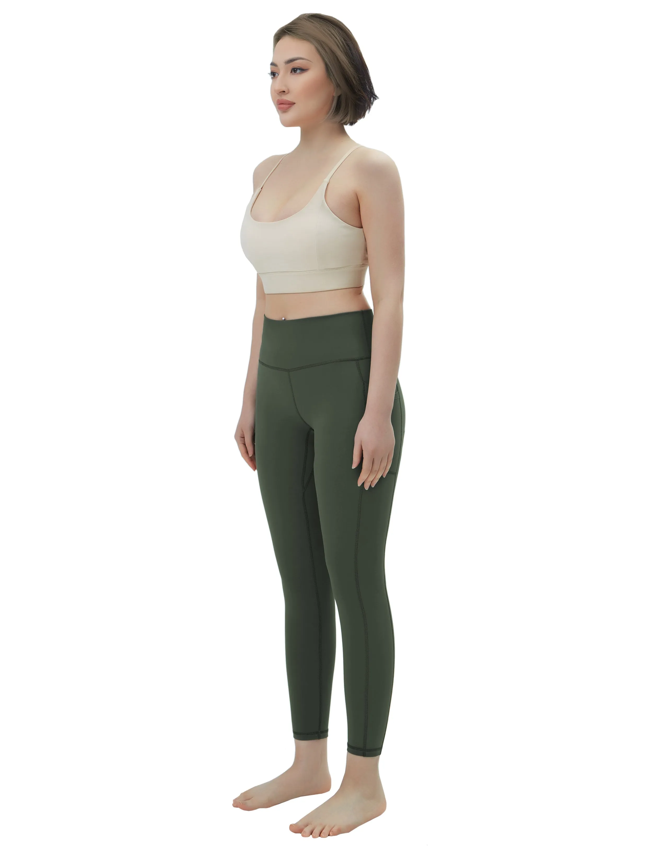 High Waisted Golf Pants 7/8 Length Leggings with Pockets olivegreen_Golf
