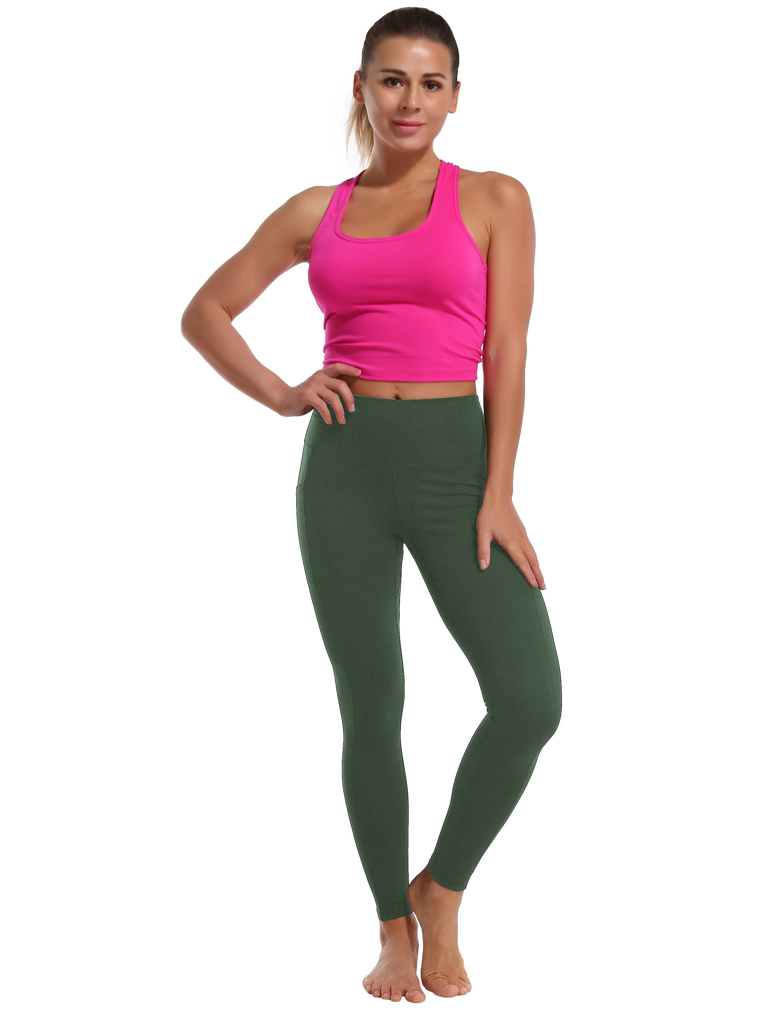 High Waisted Golf Pants 7/8 Length Leggings with Pockets olivegreen_Golf