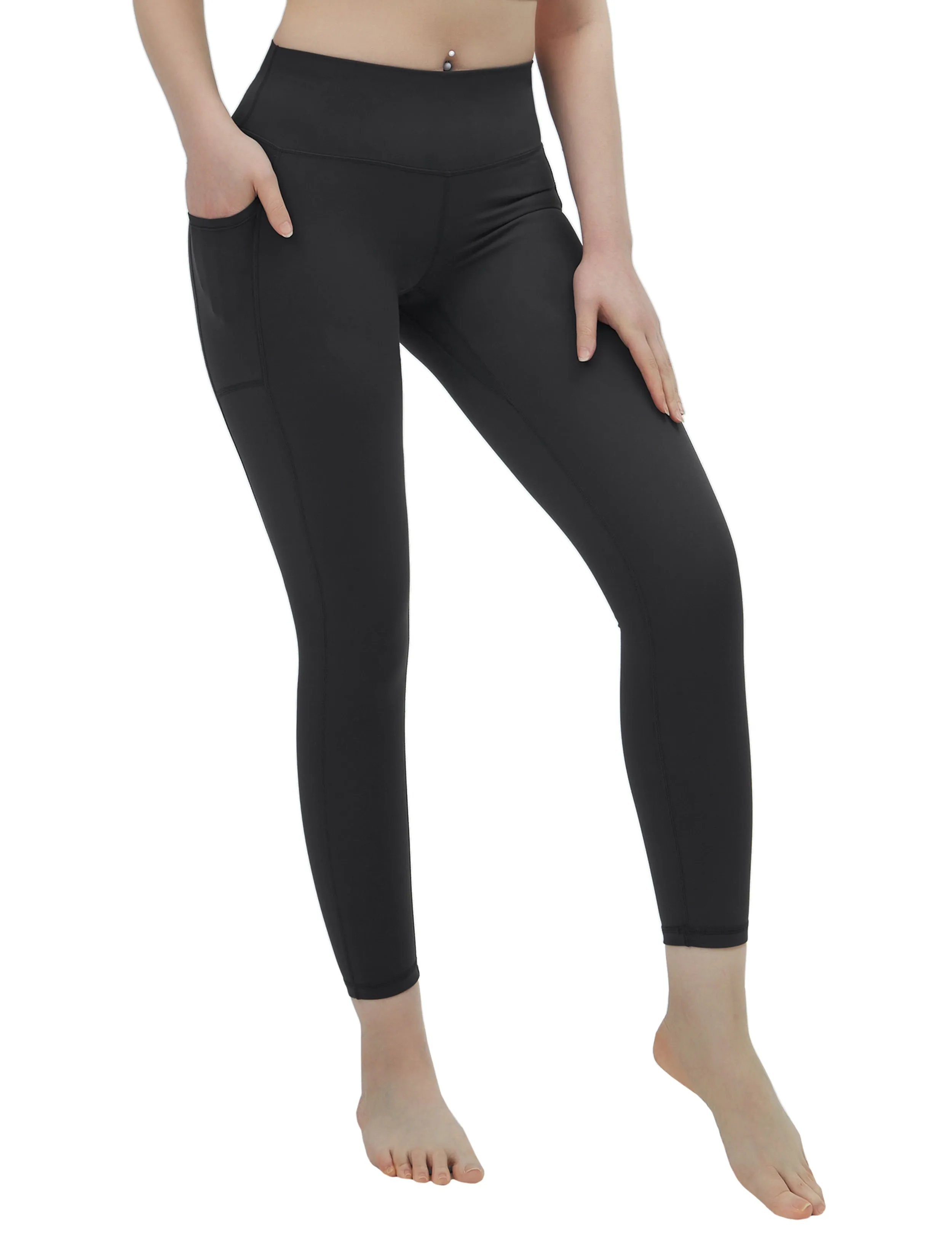 High Waisted Gym Pants 7/8 Length Leggings with Pockets charcoalgrey_Gym
