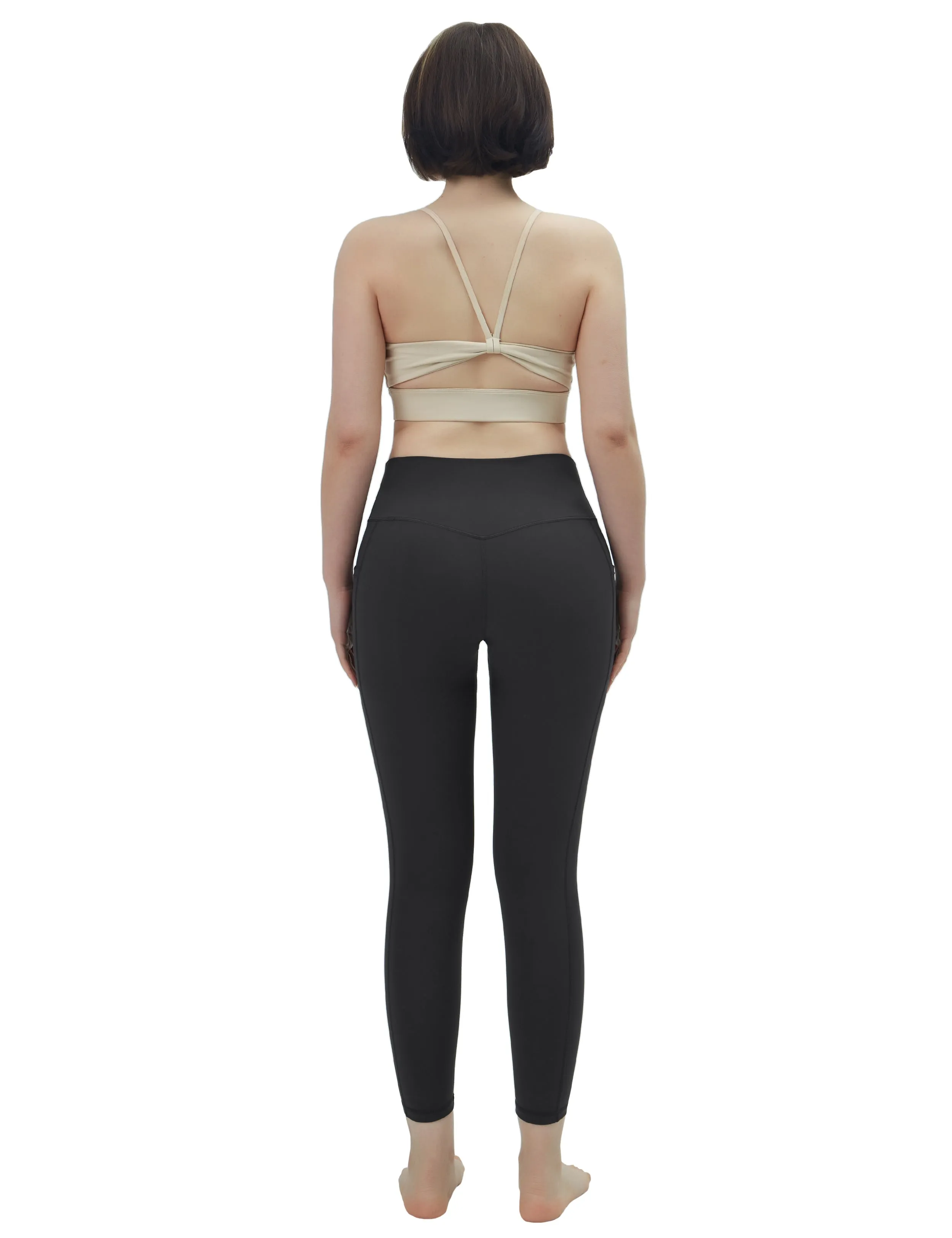 High Waisted Gym Pants 7/8 Length Leggings with Pockets charcoalgrey_Gym
