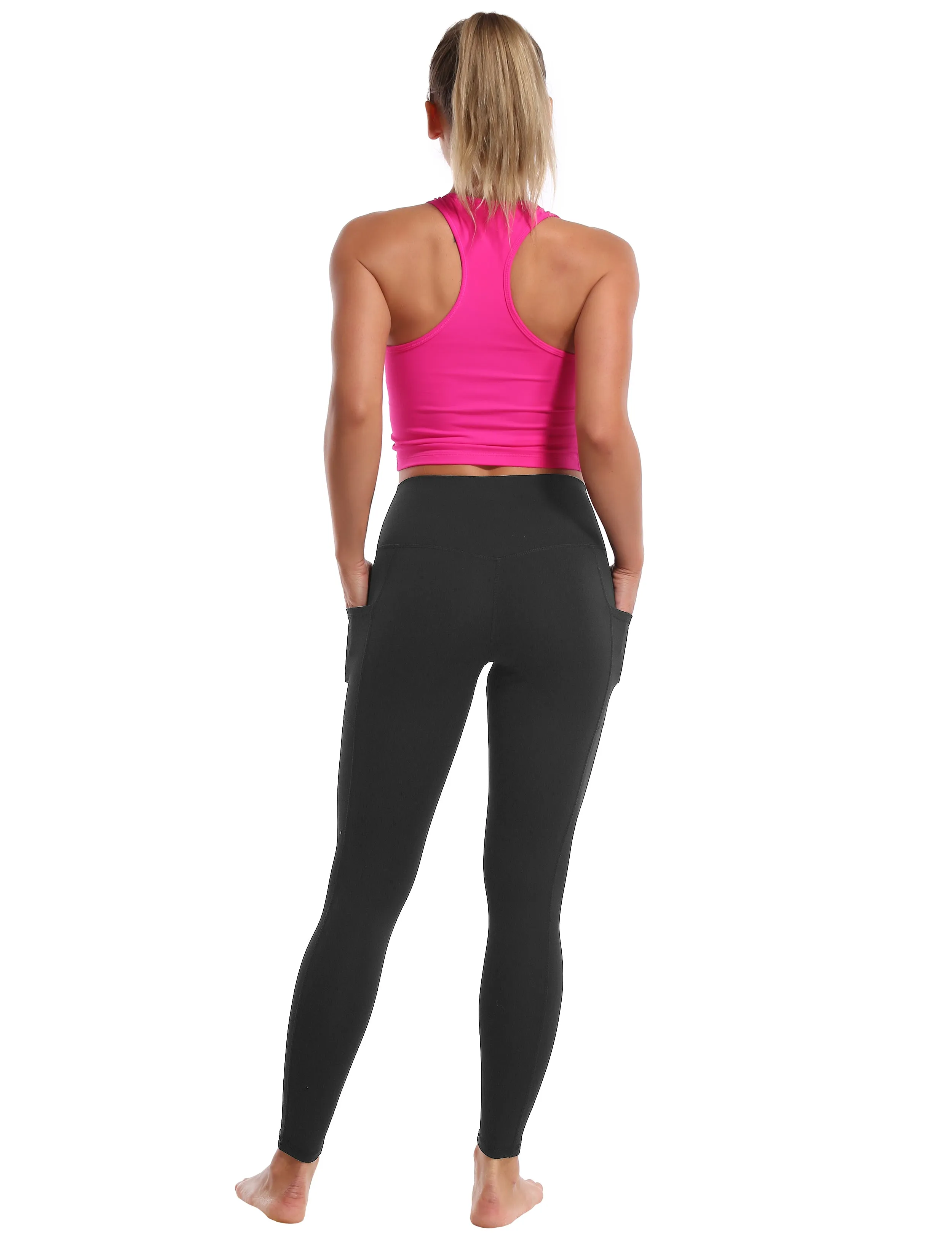 High Waisted Gym Pants 7/8 Length Leggings with Pockets charcoalgrey_Gym