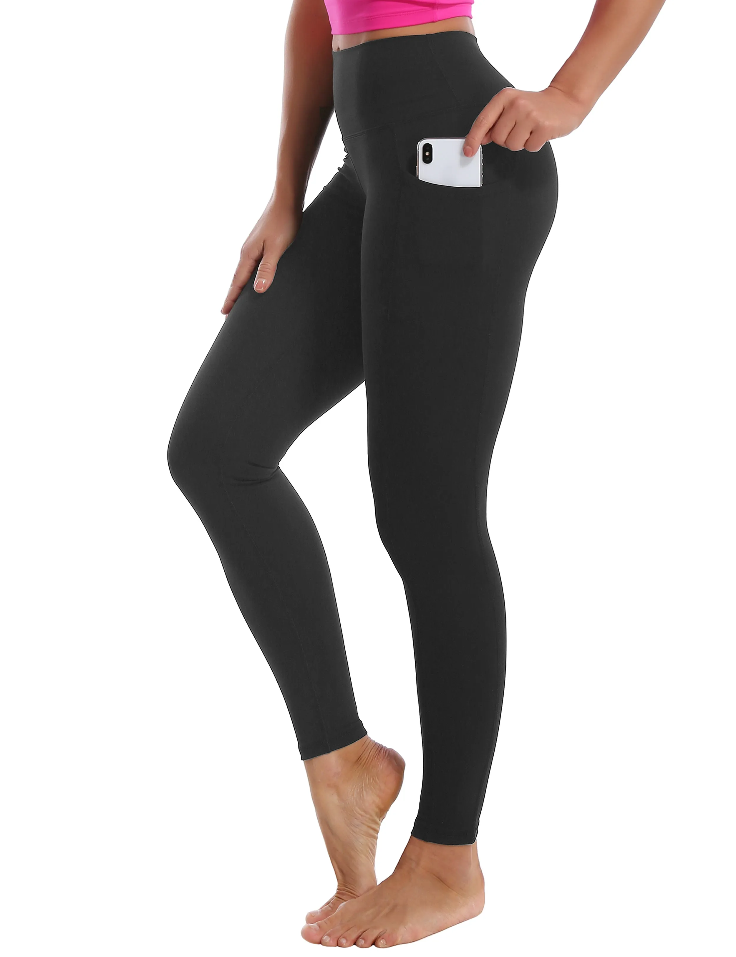 High Waisted Gym Pants 7/8 Length Leggings with Pockets charcoalgrey_Gym