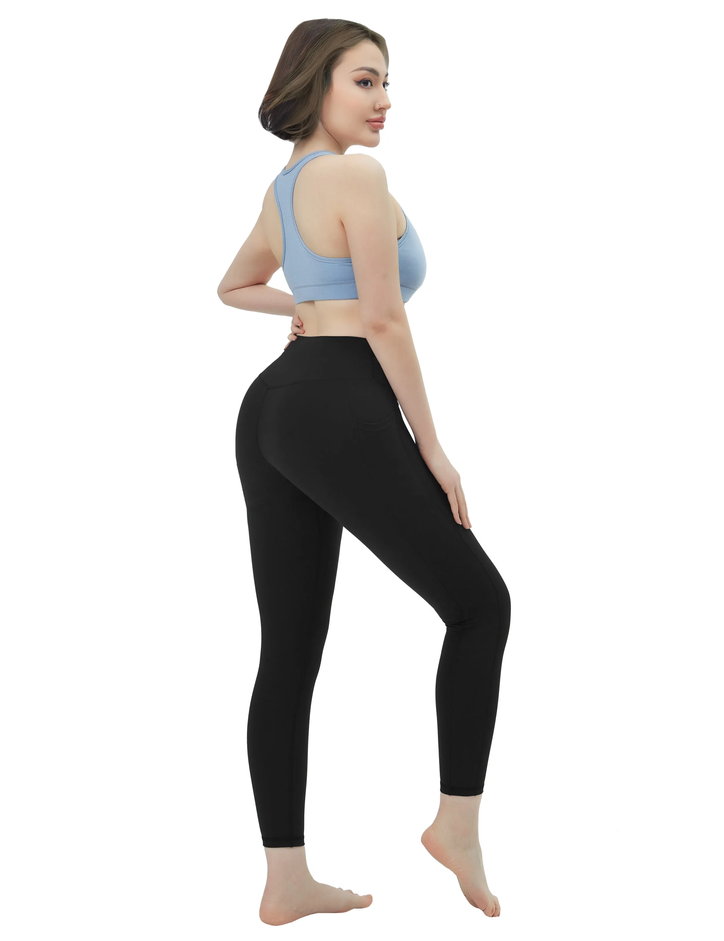 High Waisted Jogging Pants 7/8 Length Leggings with Pockets black_Jogging