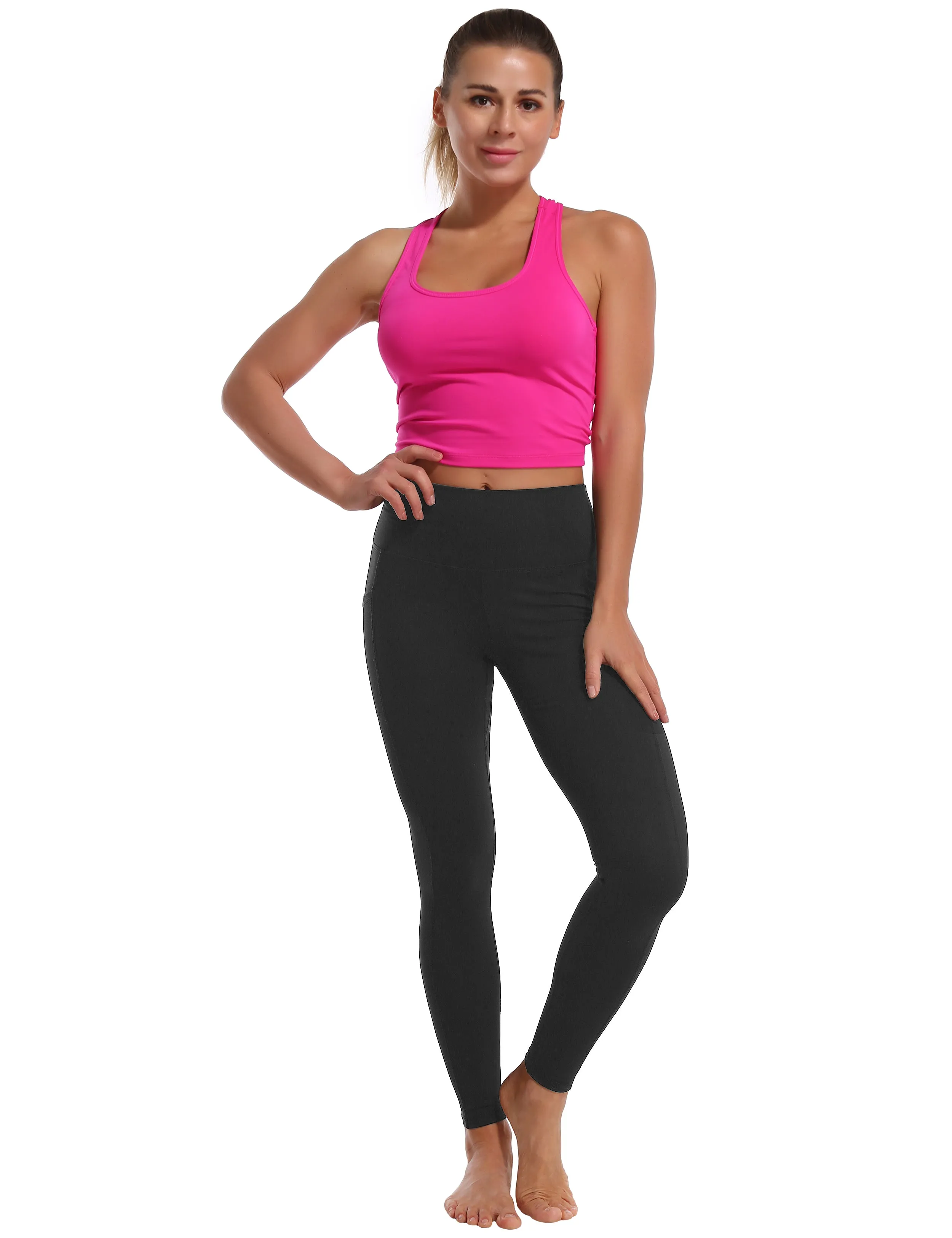 High Waisted Pilates Pants 7/8 Length Leggings with Pockets charcoalgrey_Pilates