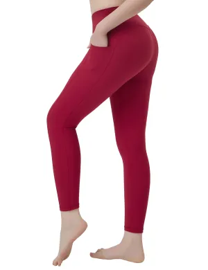 High Waisted Pilates Pants 7/8 Length Leggings with Pockets red_Pilates
