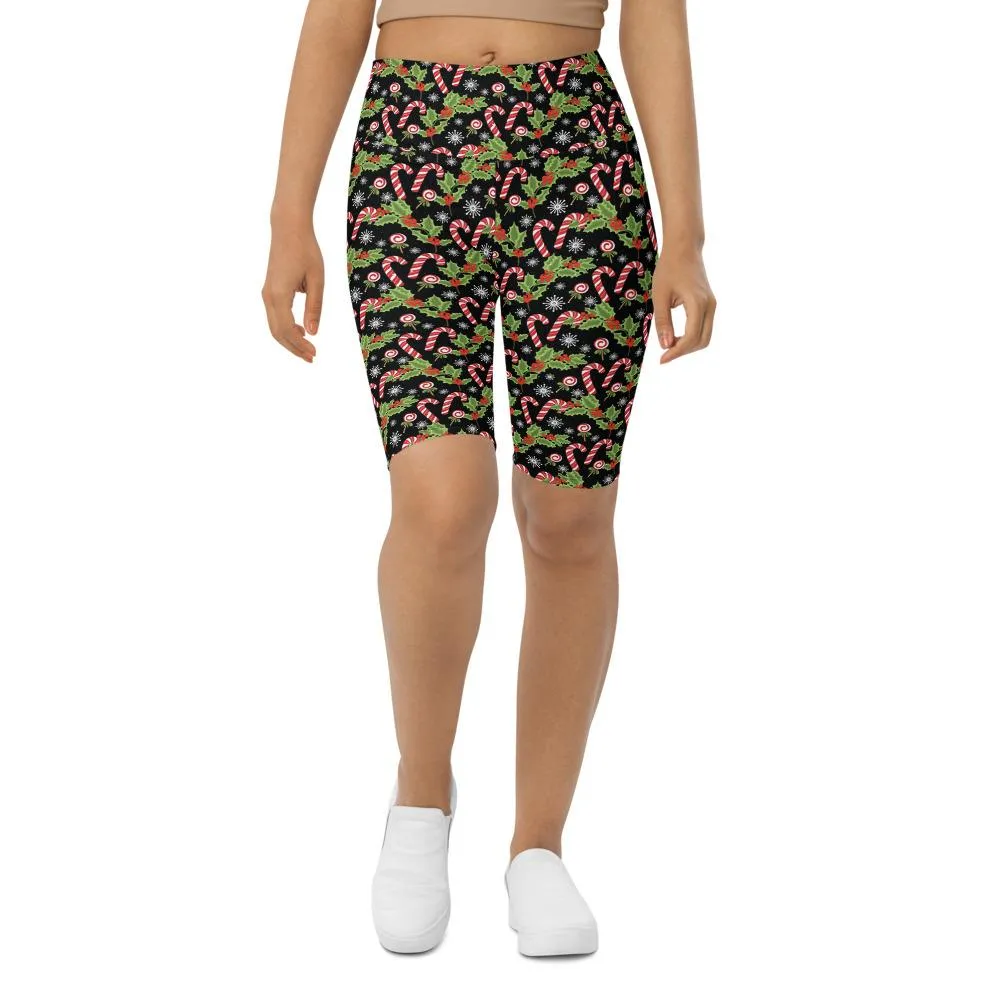 Holly Leaves with Berries Bike Shorts