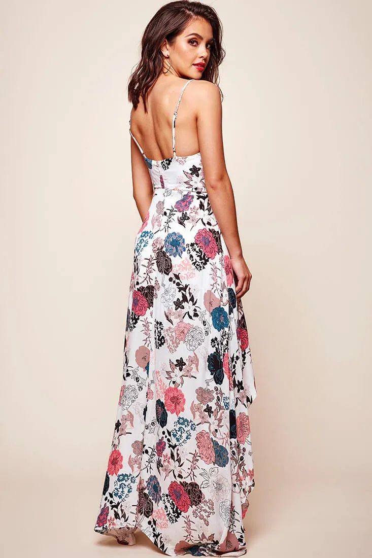 Kelly Floral High-Low Hem Dress White
