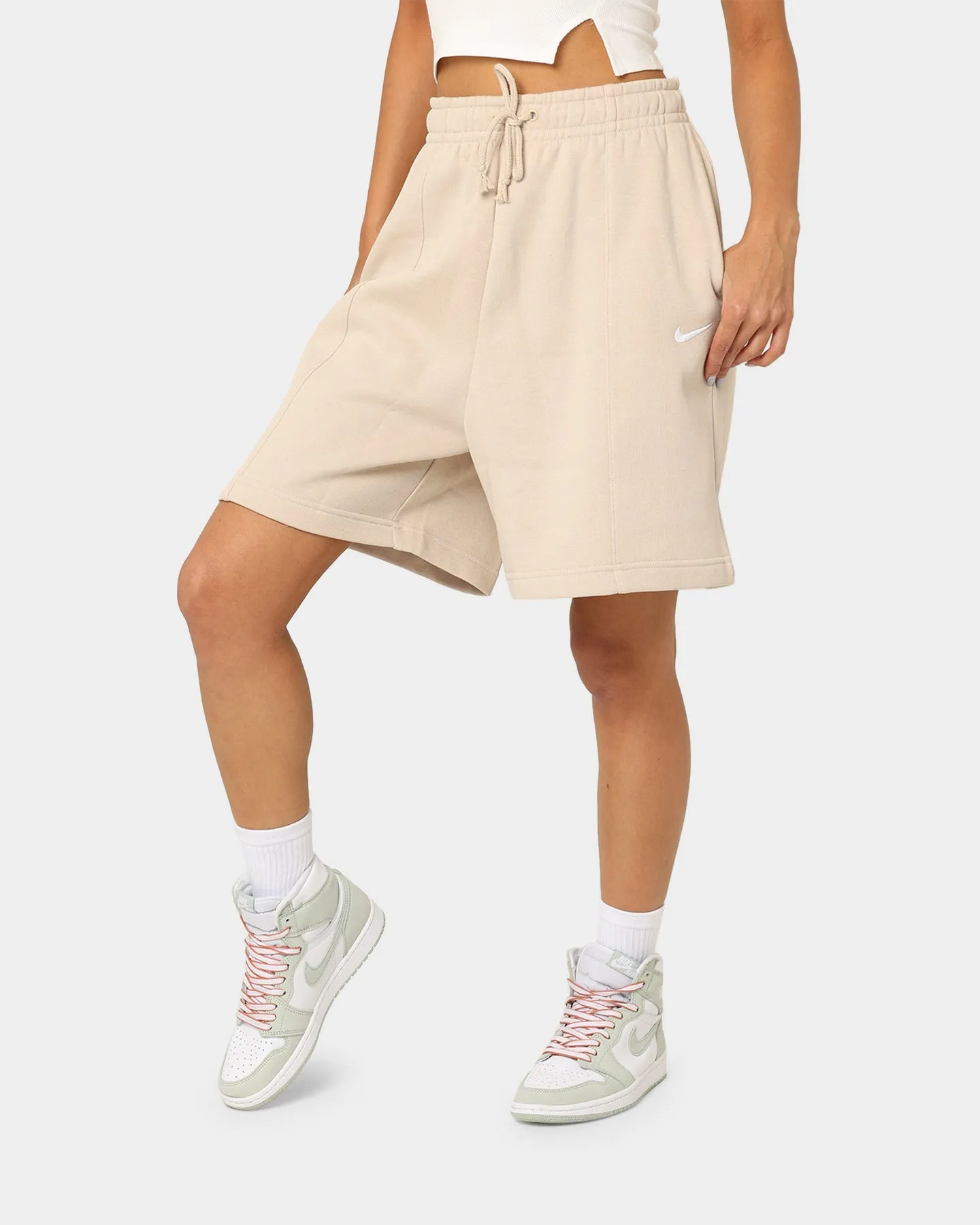 Nike Women's Essential Collection Fleece High Rise Shorts Sanddrift