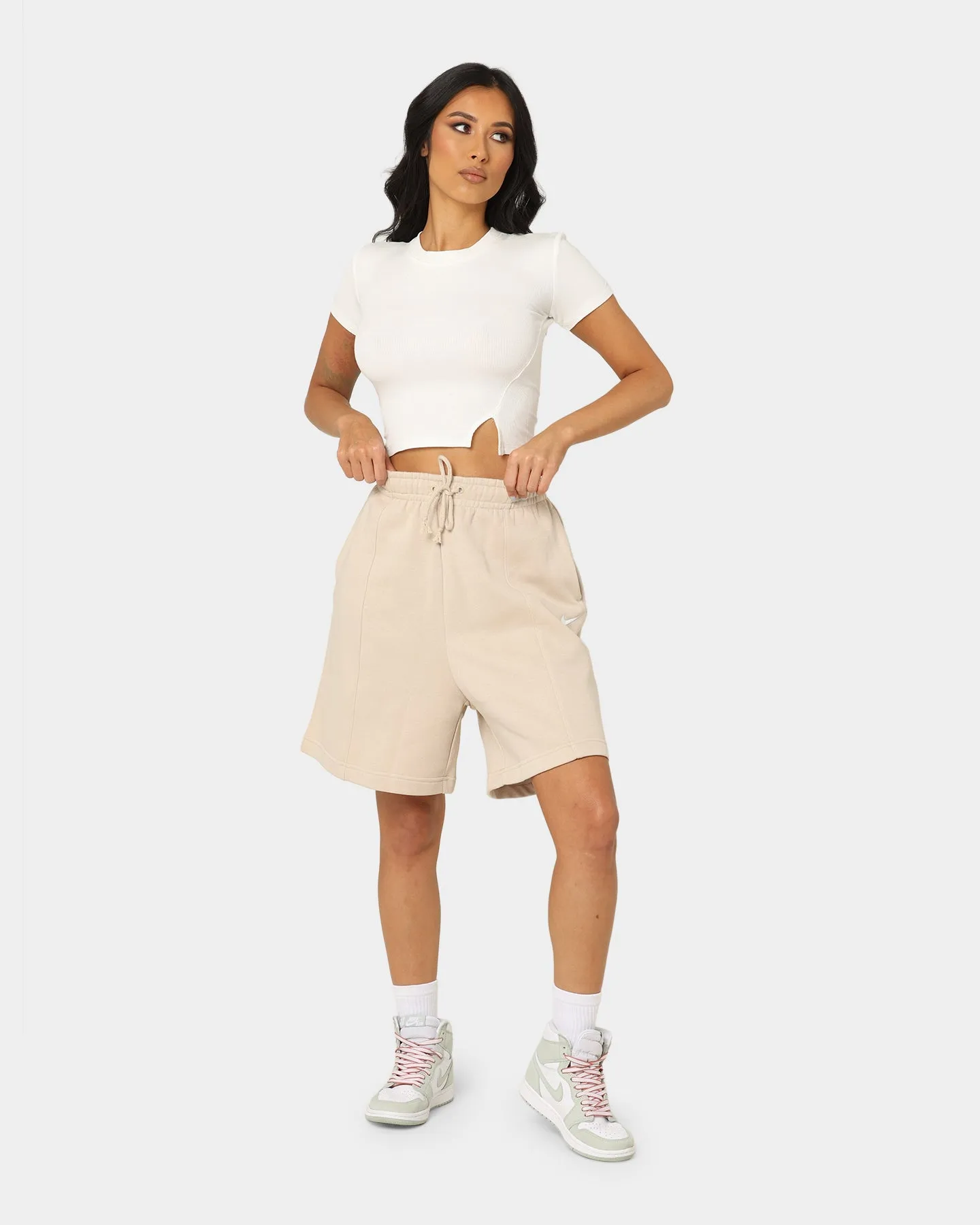 Nike Women's Essential Collection Fleece High Rise Shorts Sanddrift