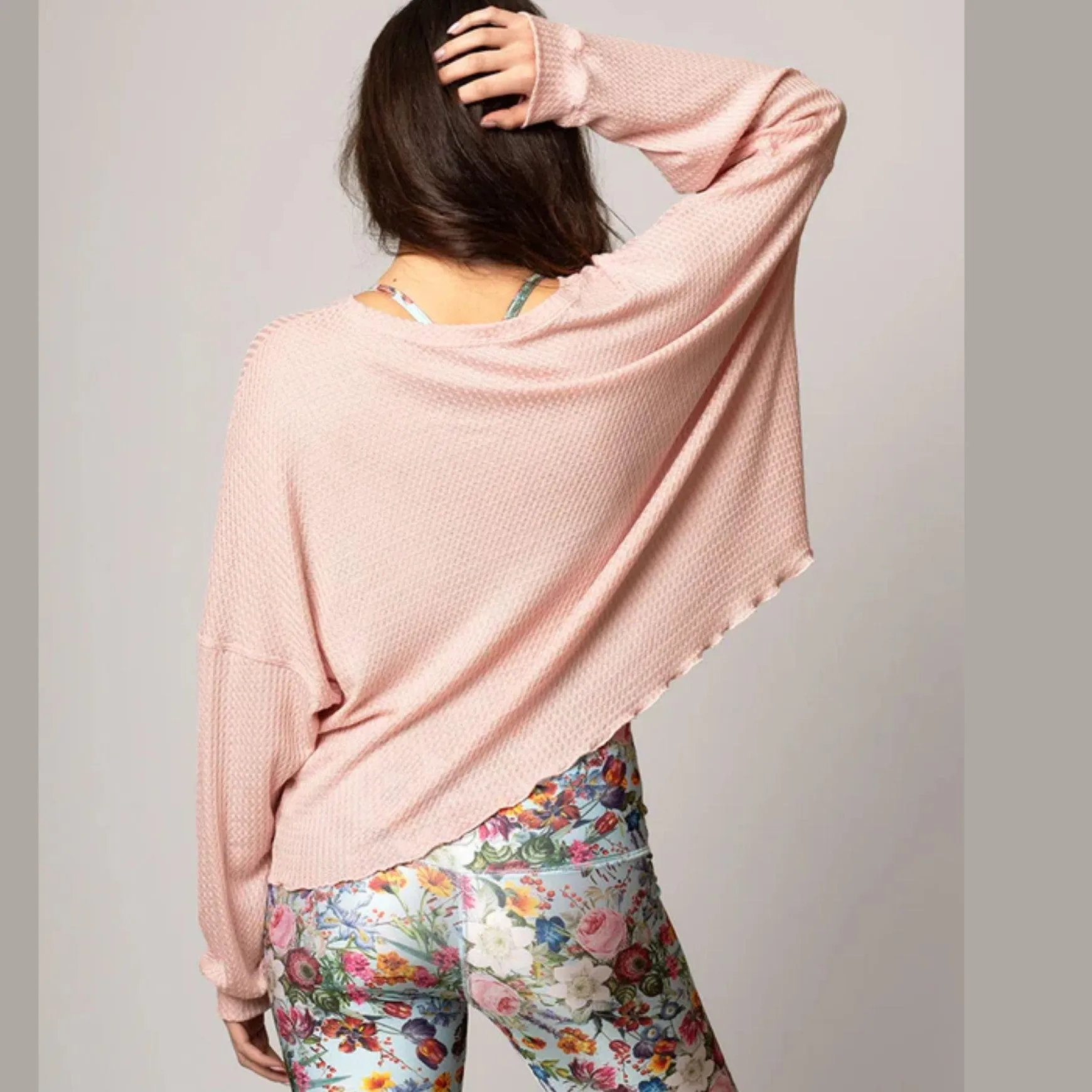Oversized Waffle Top Dusty Pink