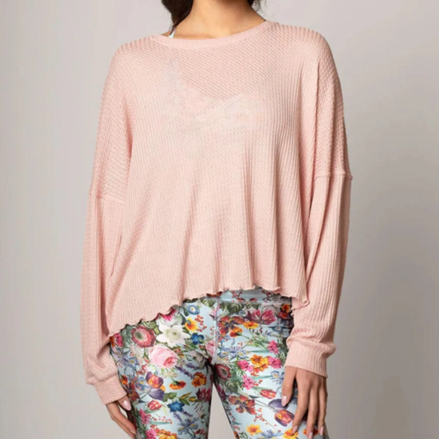 Oversized Waffle Top Dusty Pink