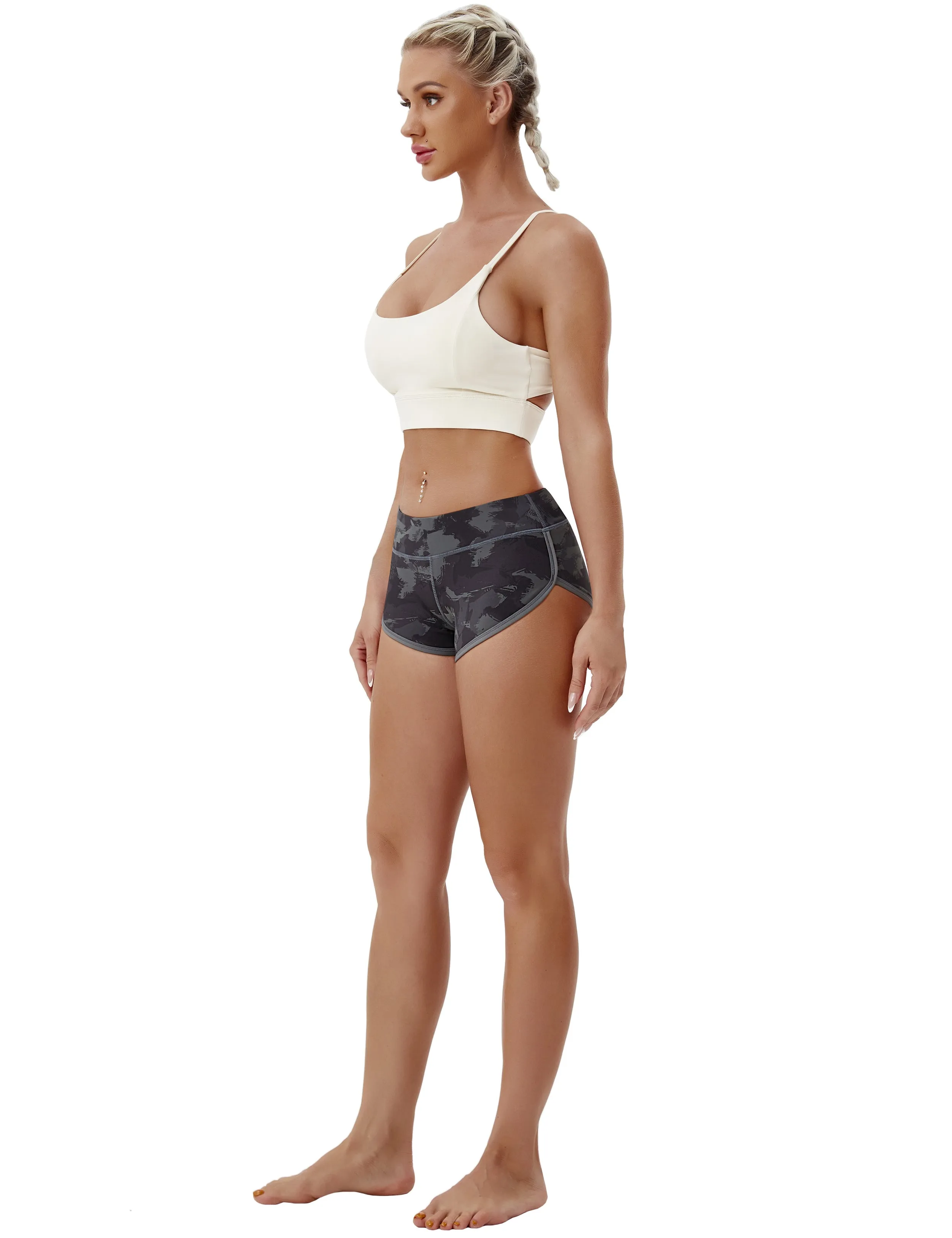 Printed Booty Yoga Shorts dimgray brushcamo