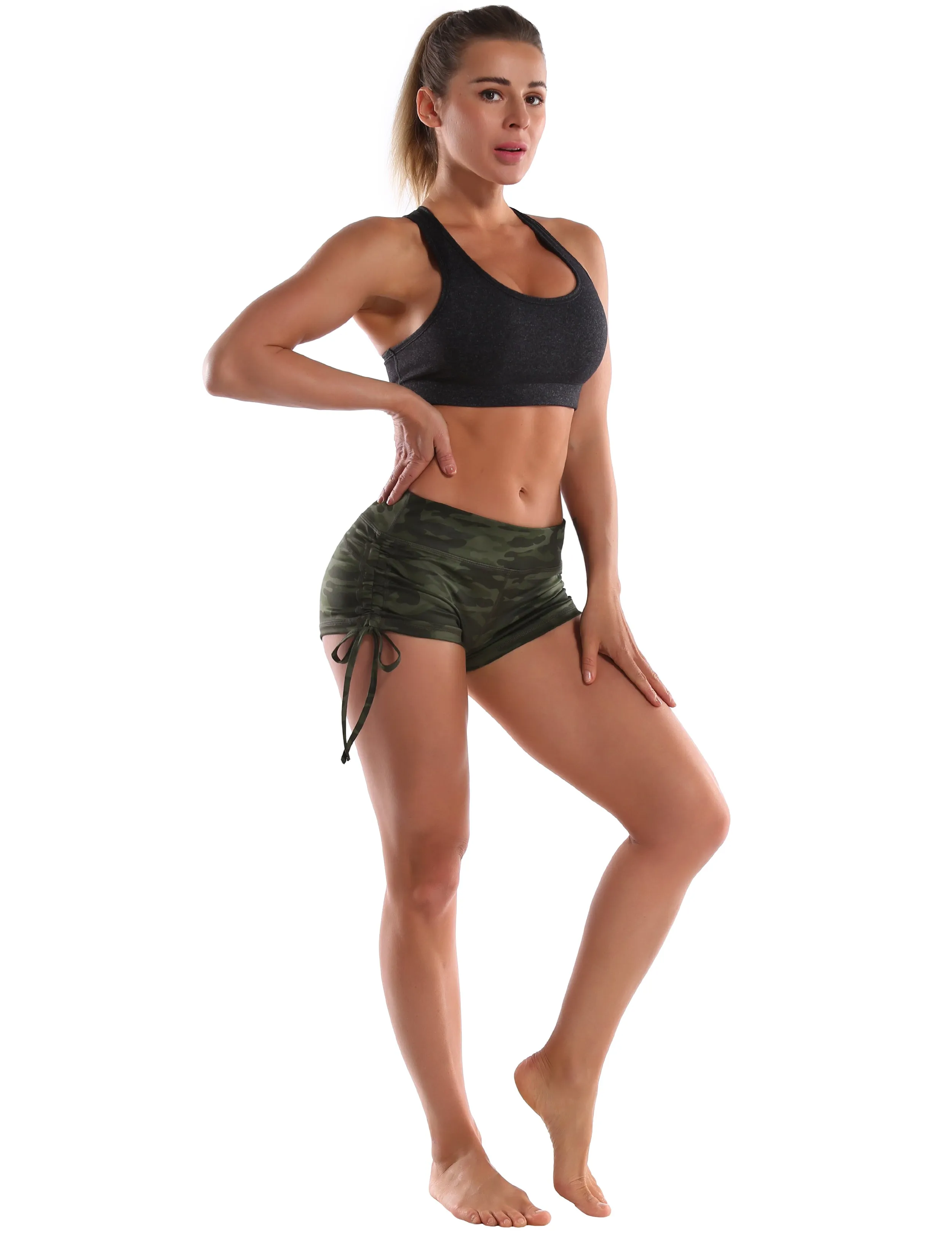 Printed Side Drawstring Hot Shorts green camo_Tall Size