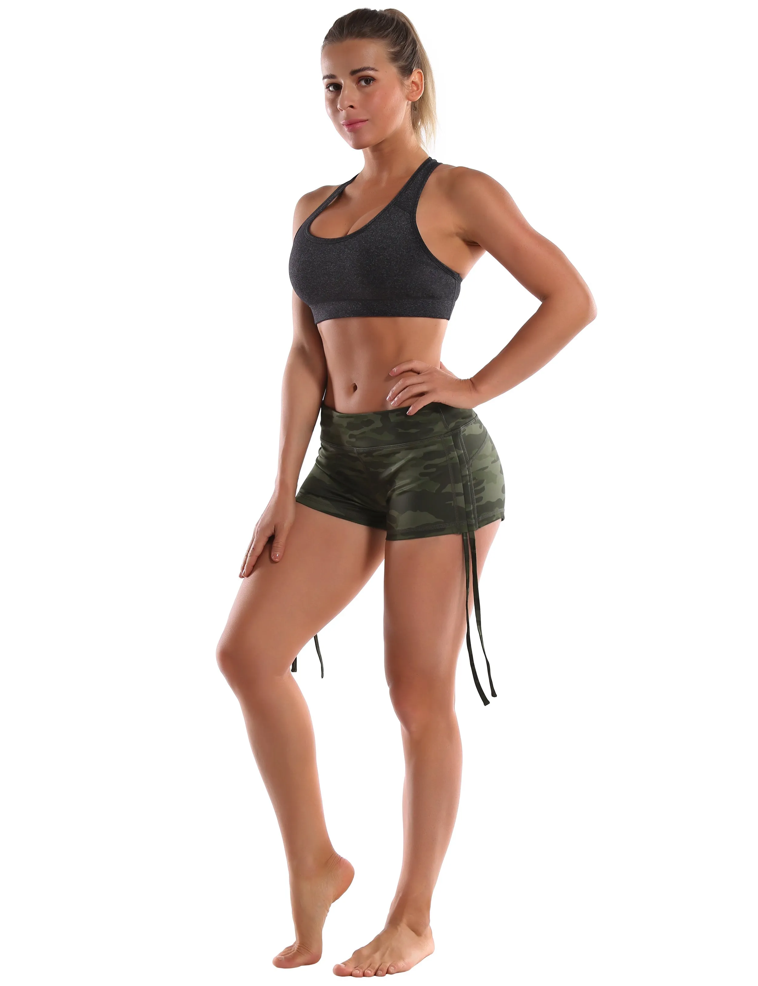 Printed Side Drawstring Hot Shorts green camo_Tall Size
