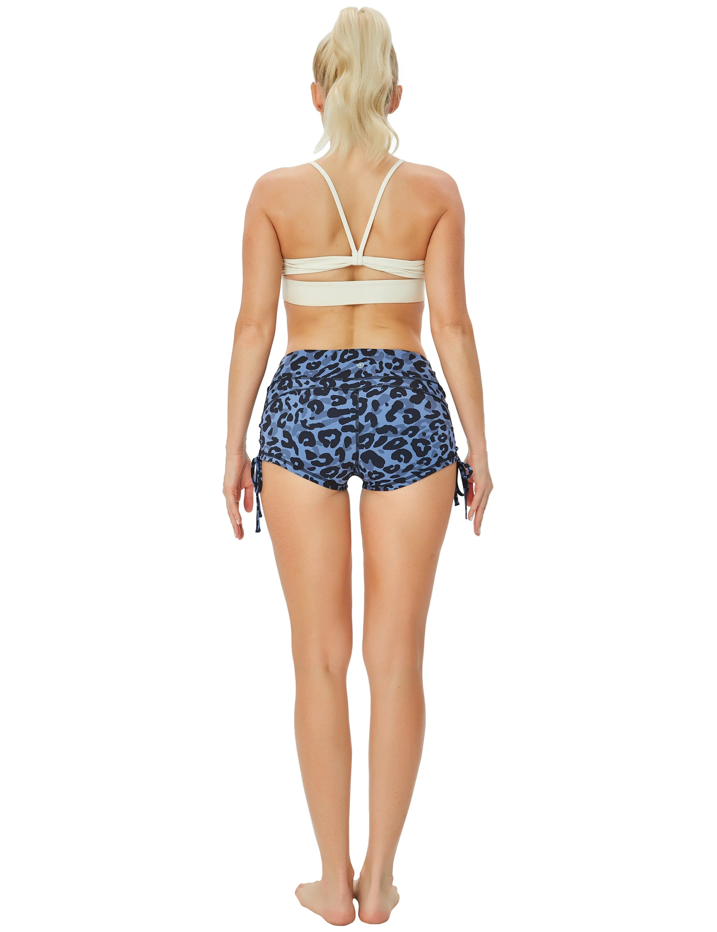 Printed Side Drawstring Hot Shorts navy_leopard_Pilates