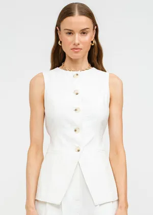 Prudence Longline Linen Vest - Off-White