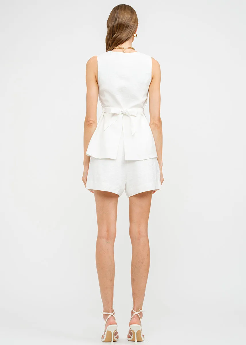 Prudence Longline Linen Vest - Off-White