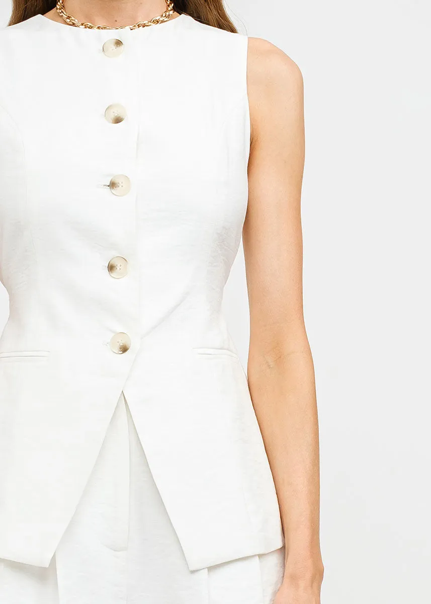 Prudence Longline Linen Vest - Off-White