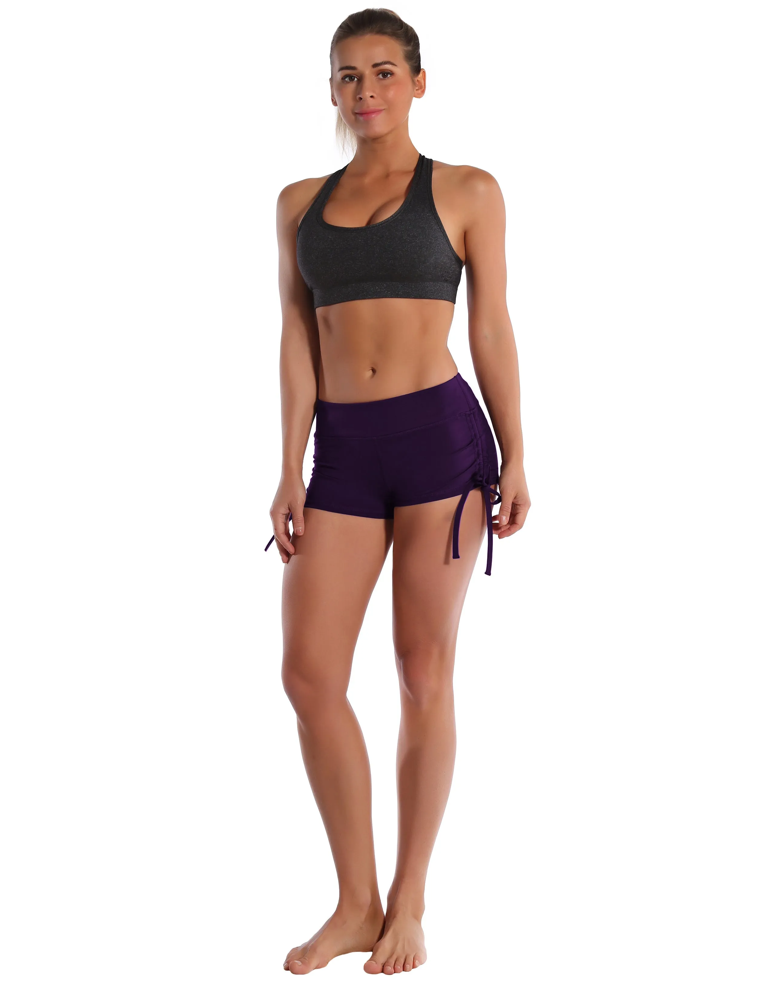 Side Drawstring Hot Shorts eggplantpurple_Plus Size