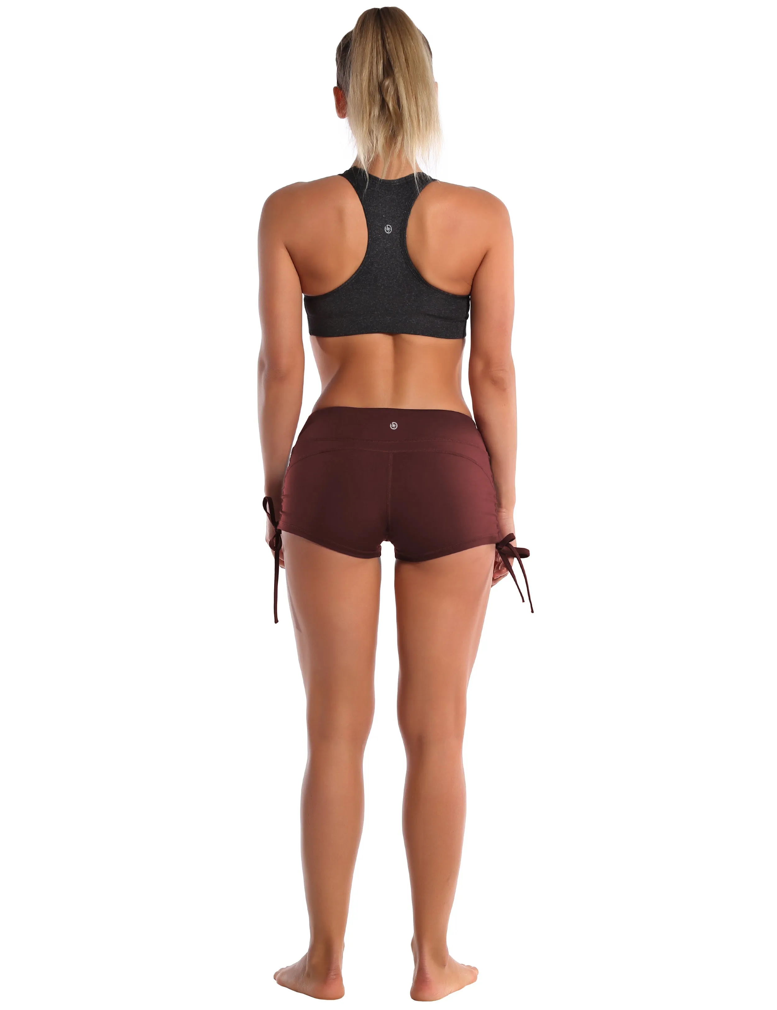 Side Drawstring Hot Shorts mahoganymaroon_yoga