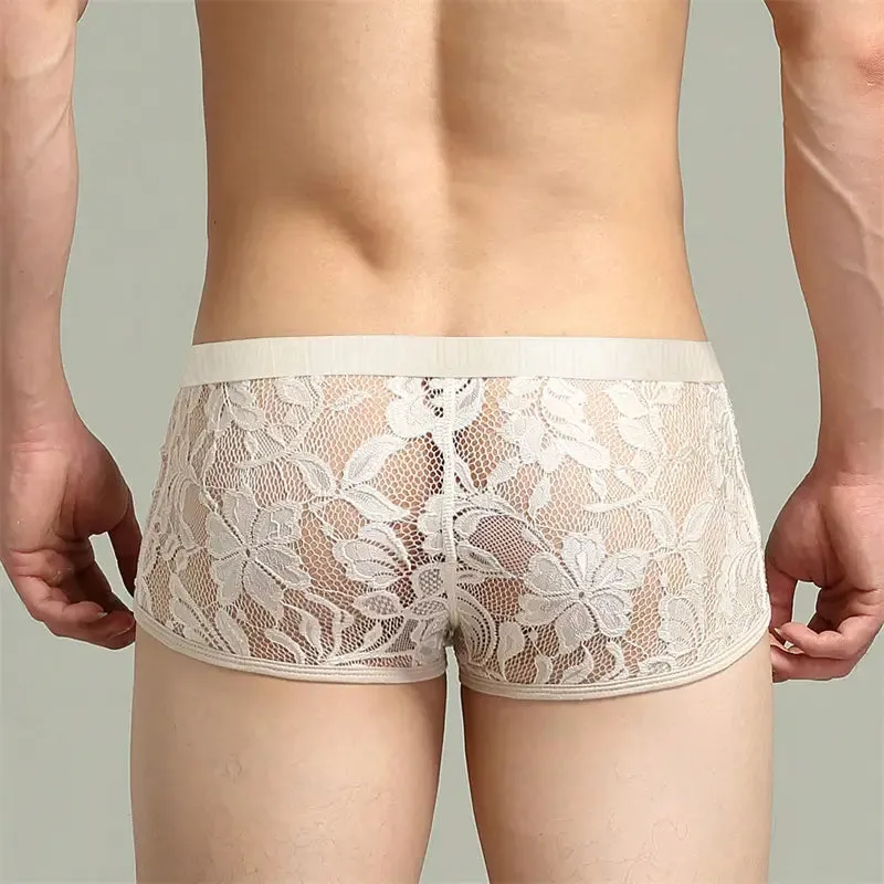 Tauwell Men's Lace Trunks - Low-Rise Mesh Boxer Shorts with Nylon Blend 23204