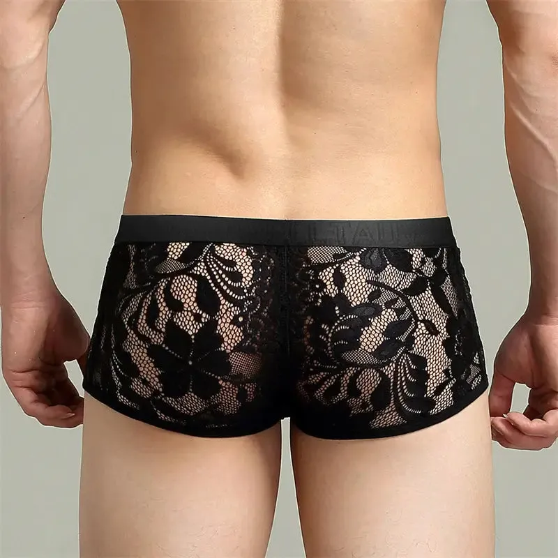 Tauwell Men's Lace Trunks - Low-Rise Mesh Boxer Shorts with Nylon Blend 23204