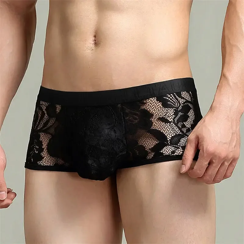 Tauwell Men's Lace Trunks - Low-Rise Mesh Boxer Shorts with Nylon Blend 23204