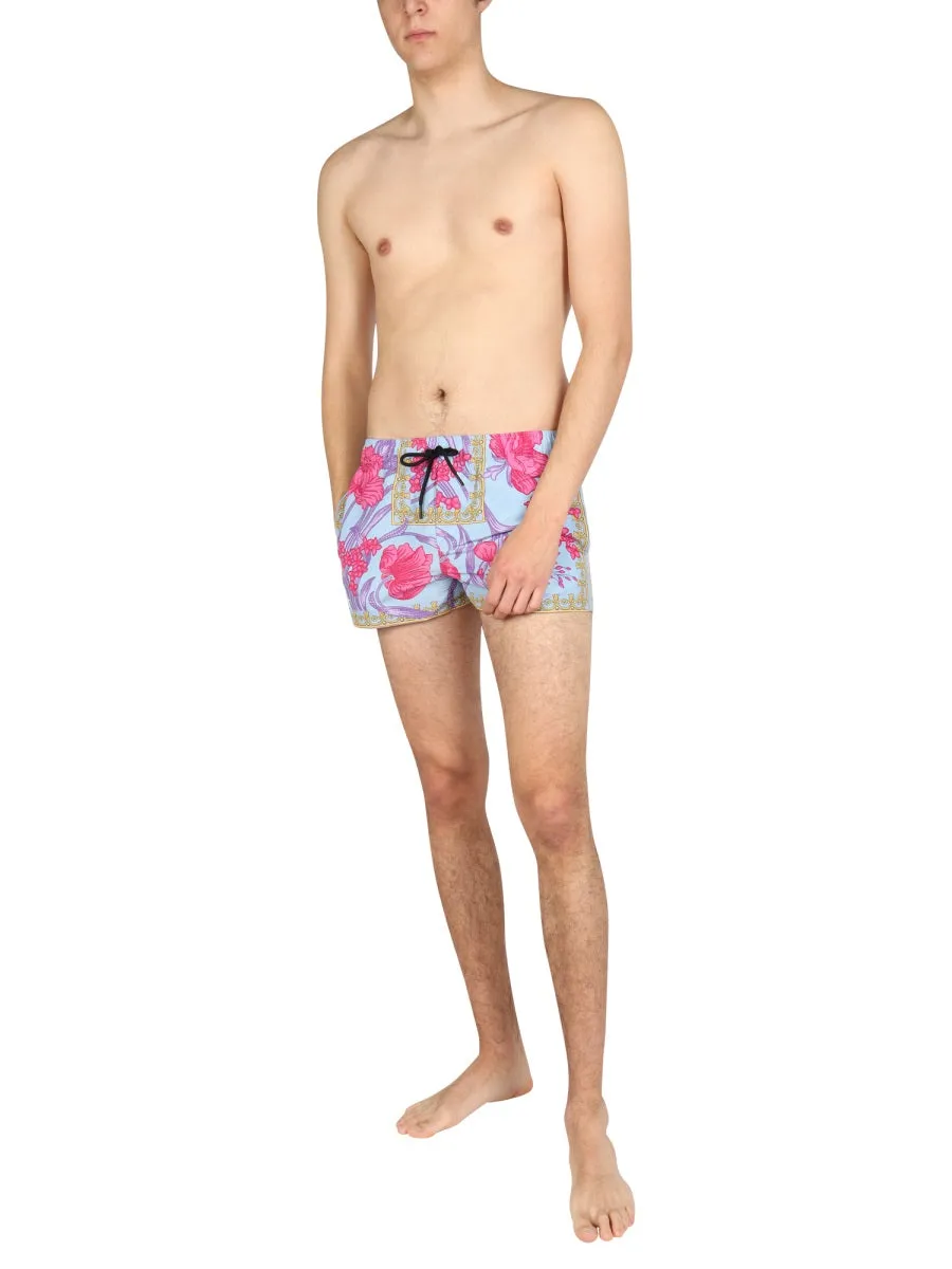 Versace Allover Floral Printed Drawstring Swim Shorts