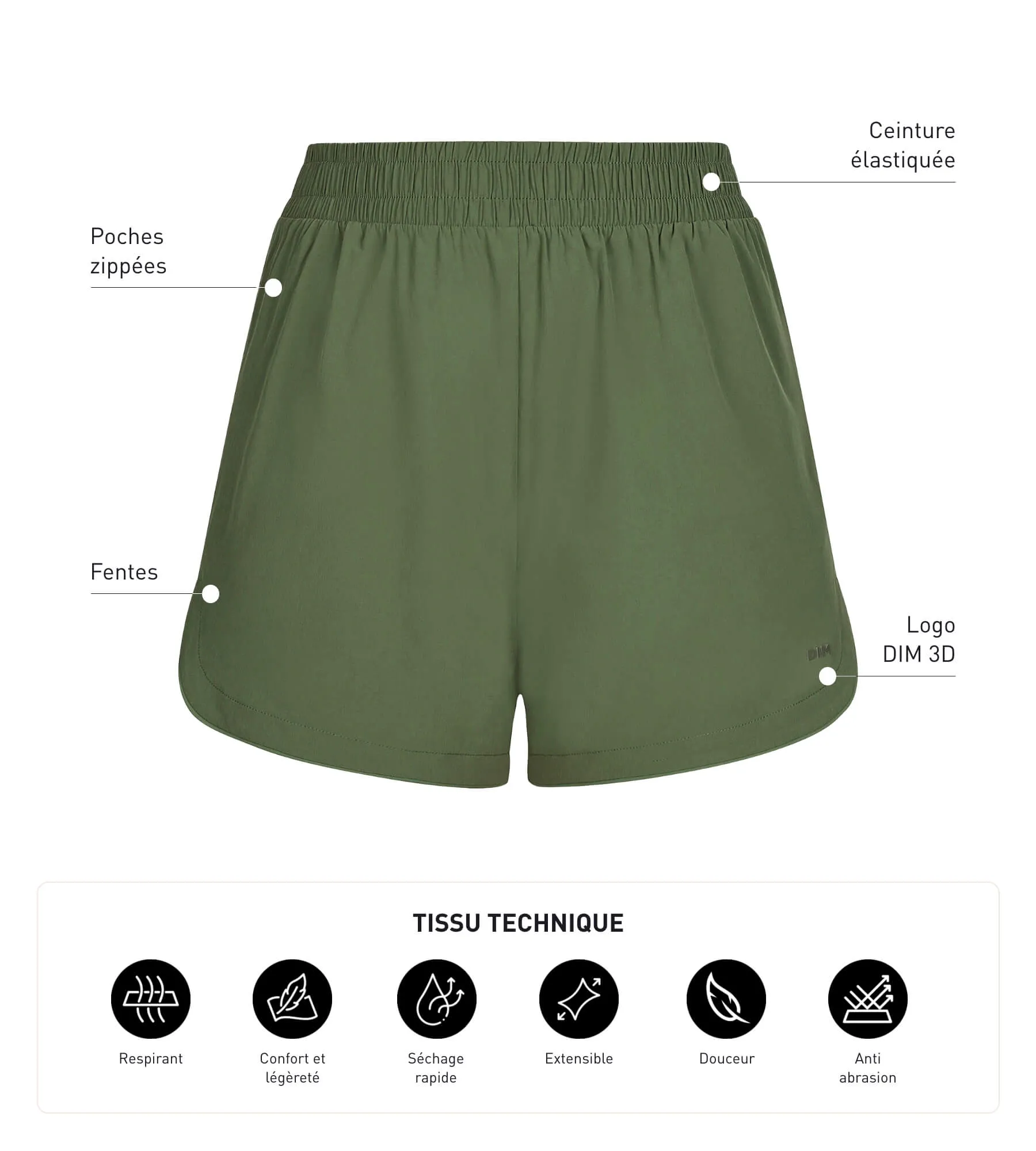 Women's sport shorts in khaki viscose Dim Move